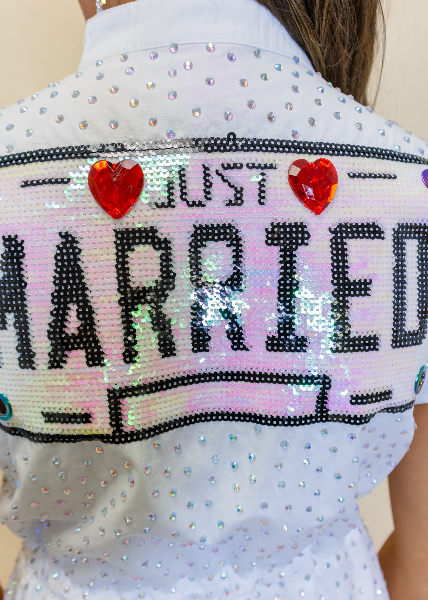 White Rhinestone 'Just Married' Romper