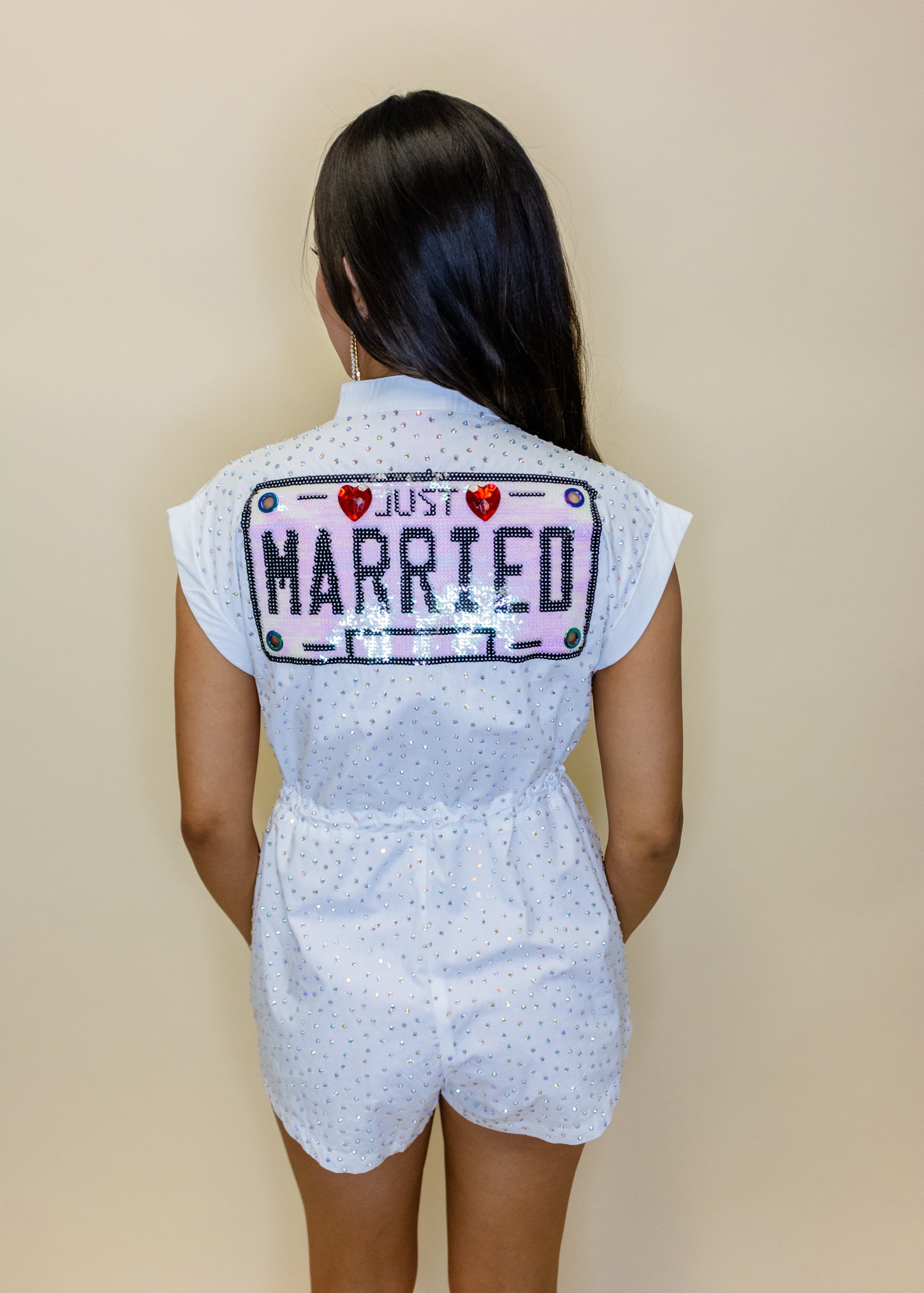 White Rhinestone 'Just Married' Romper