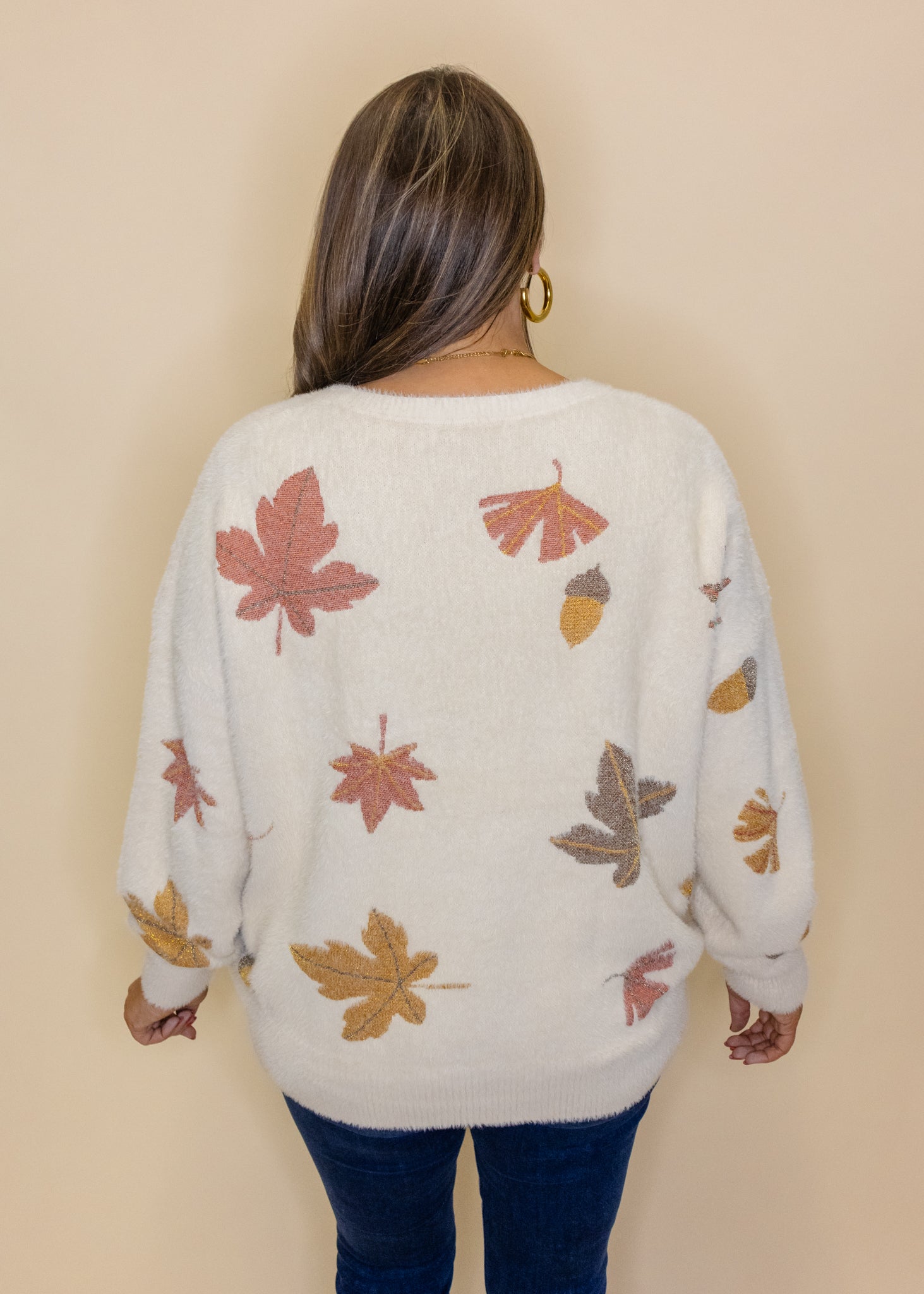 Taupe Fall Leaves Mohair Sweater