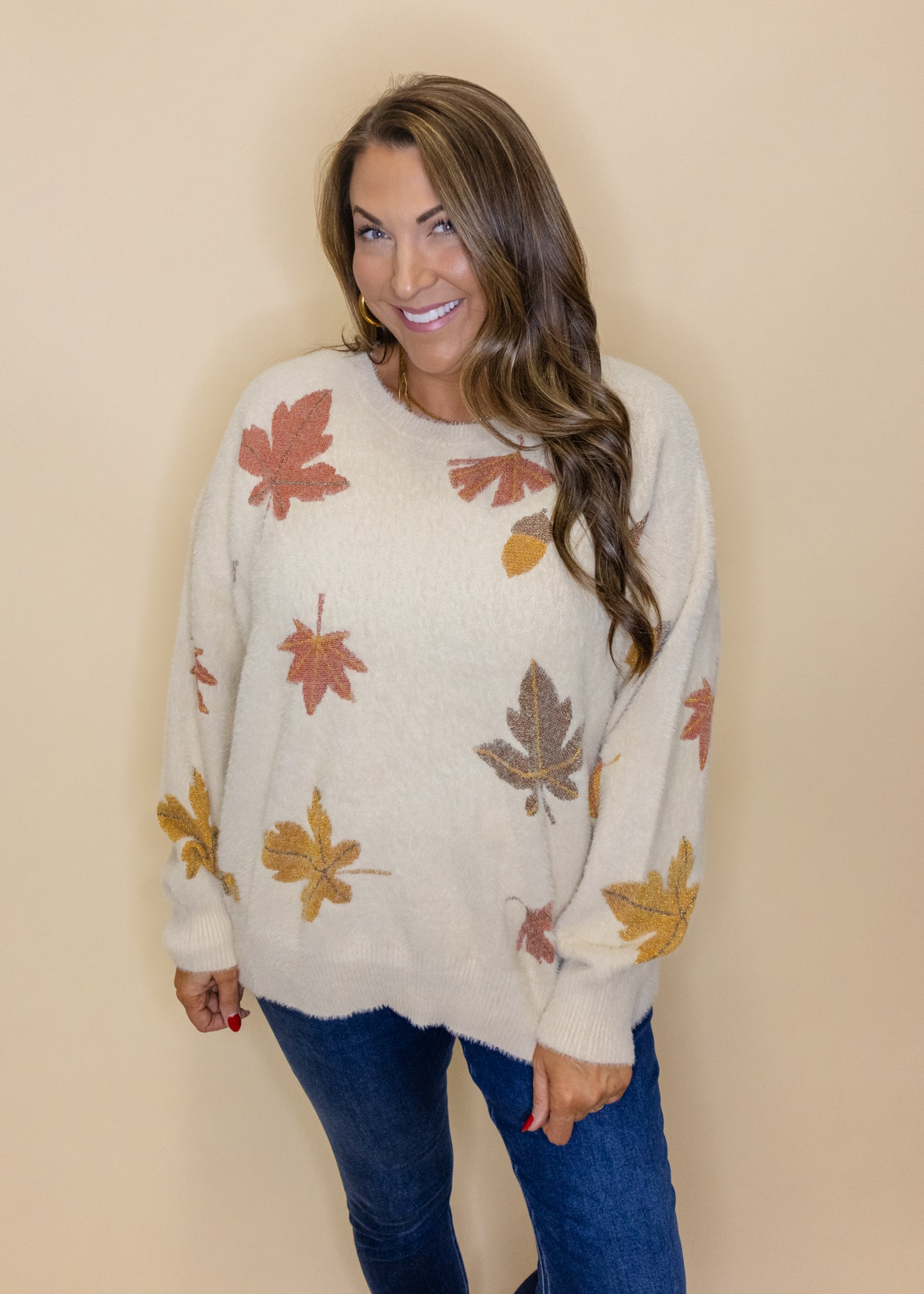 Taupe Fall Leaves Mohair Sweater