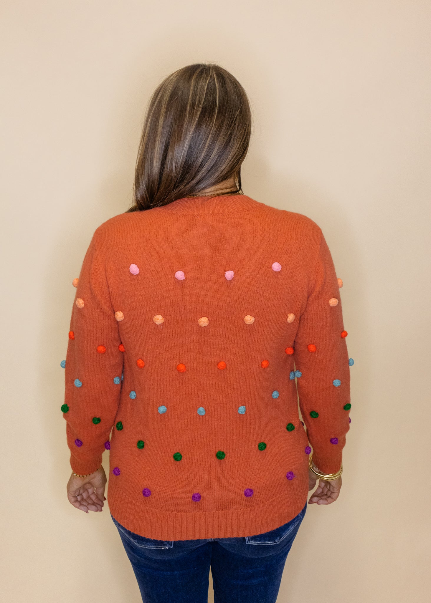 Brick Pom Pom Sweater