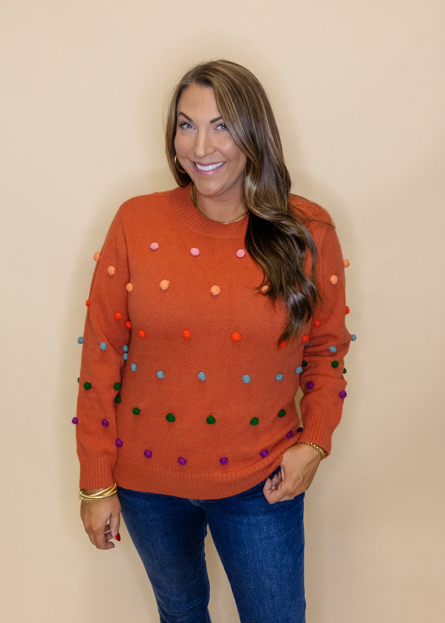 Brick Pom Pom Sweater