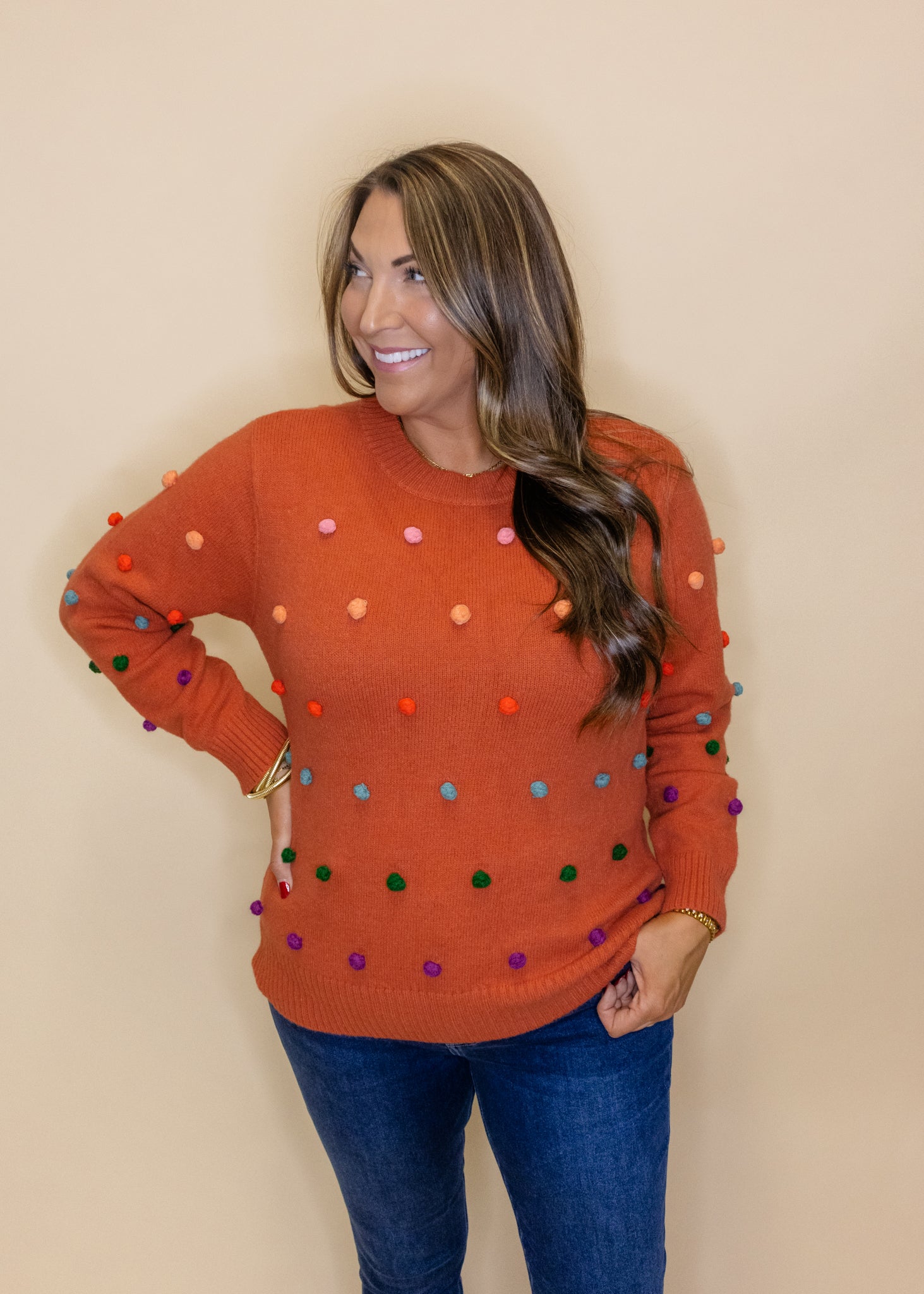 Brick Pom Pom Sweater