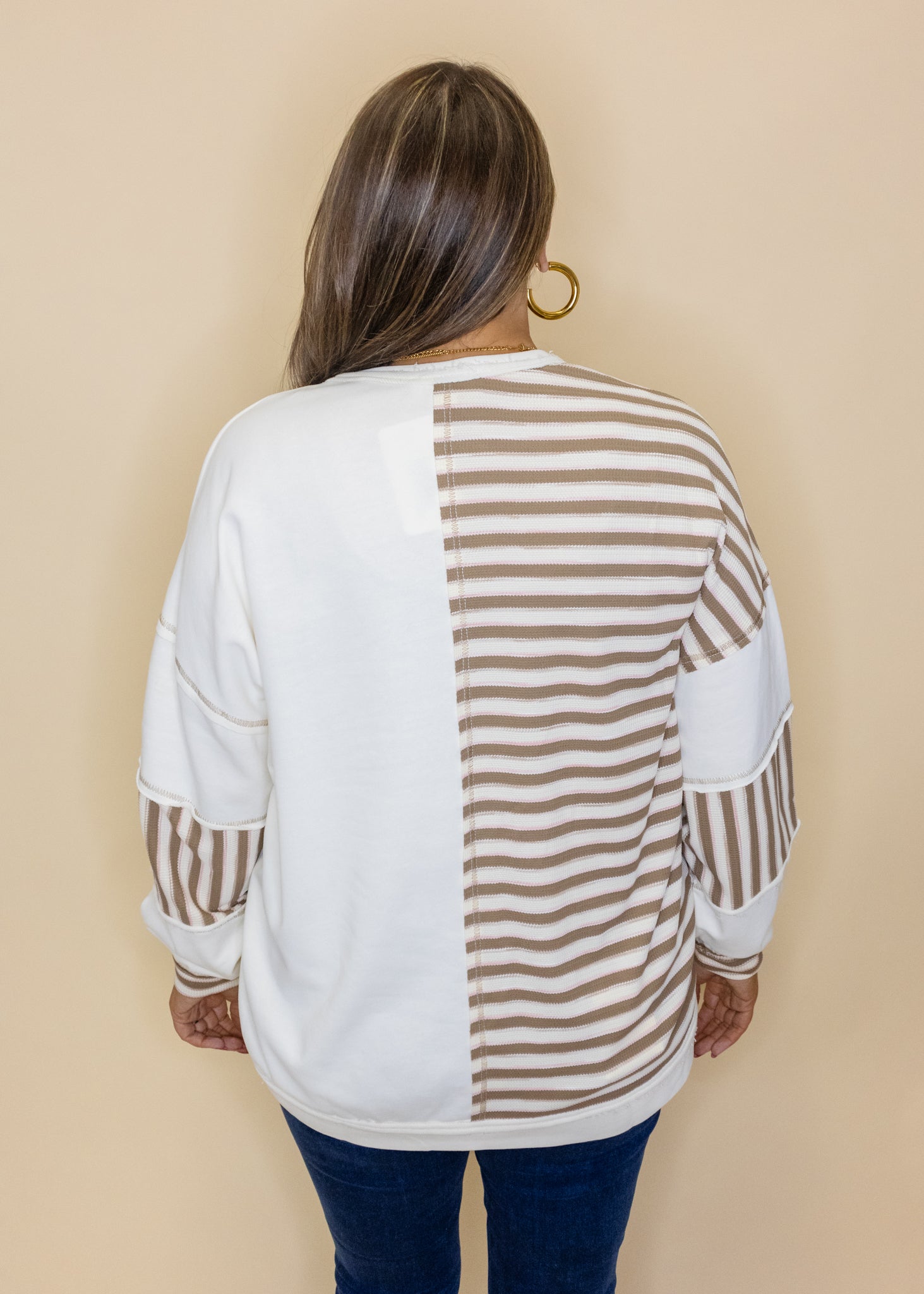 Taupe Stripe Color Block Sweatshirt