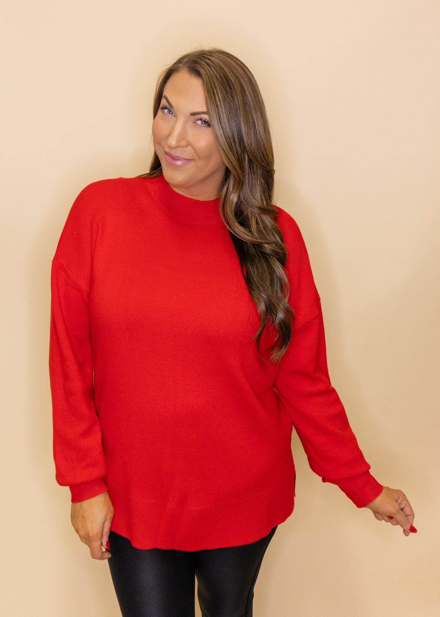 Red Mock Neck Sweater