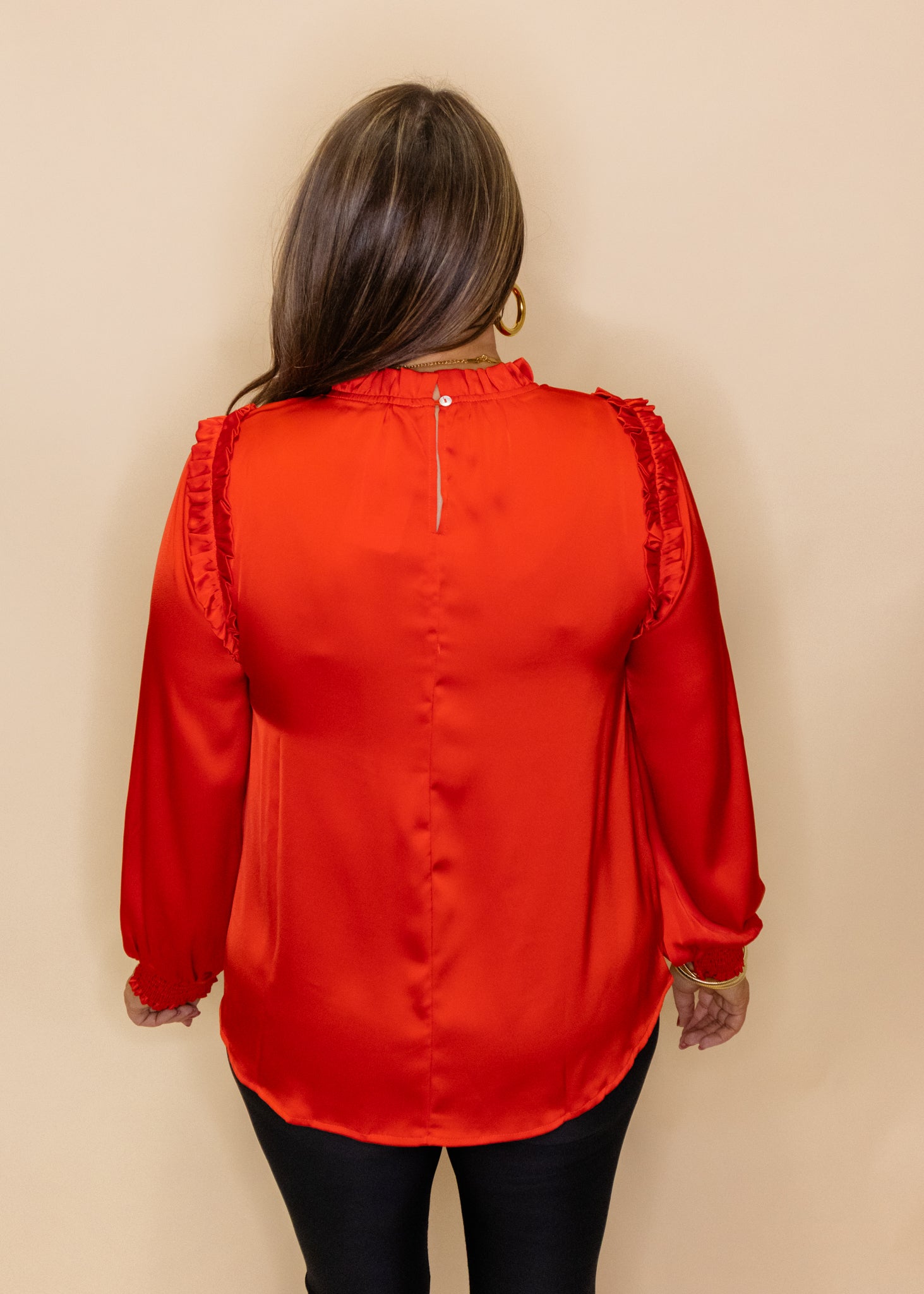 Red Satin Ruffle Detail Top