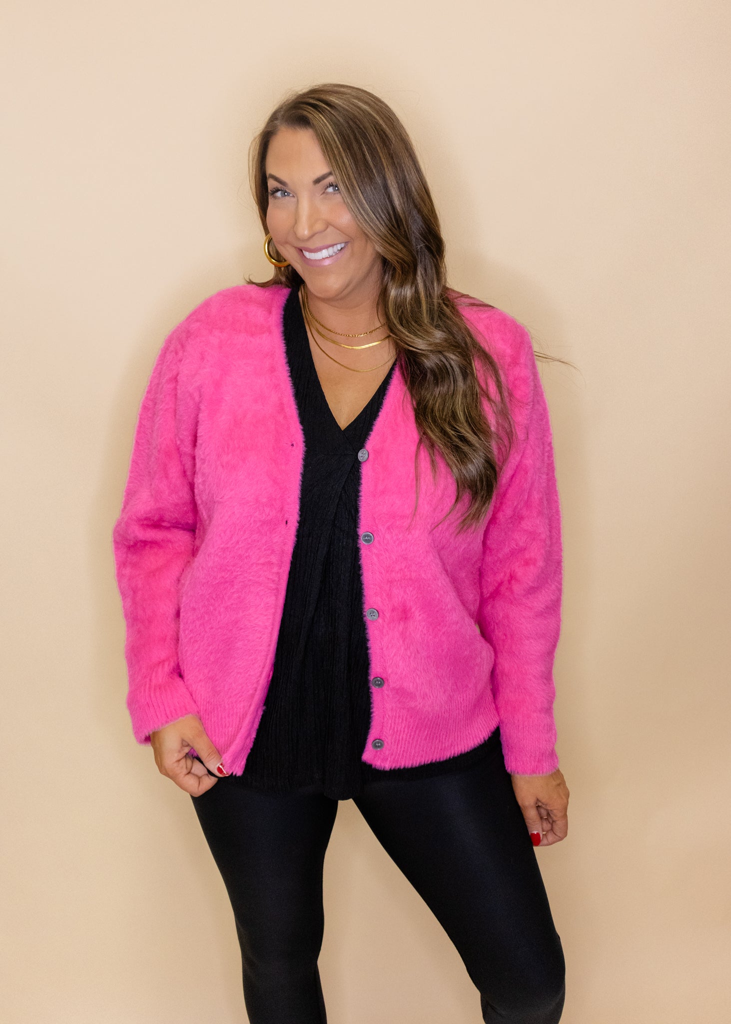 Marisol Pink Fuzzy Cardigan