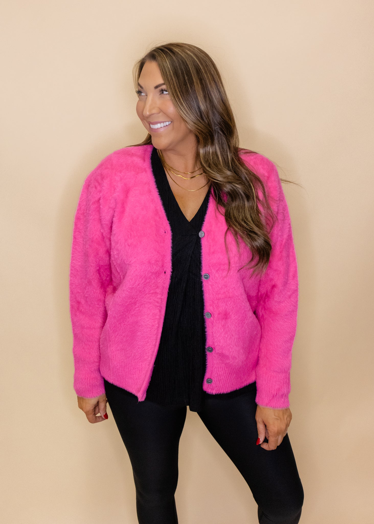 Marisol Pink Fuzzy Cardigan