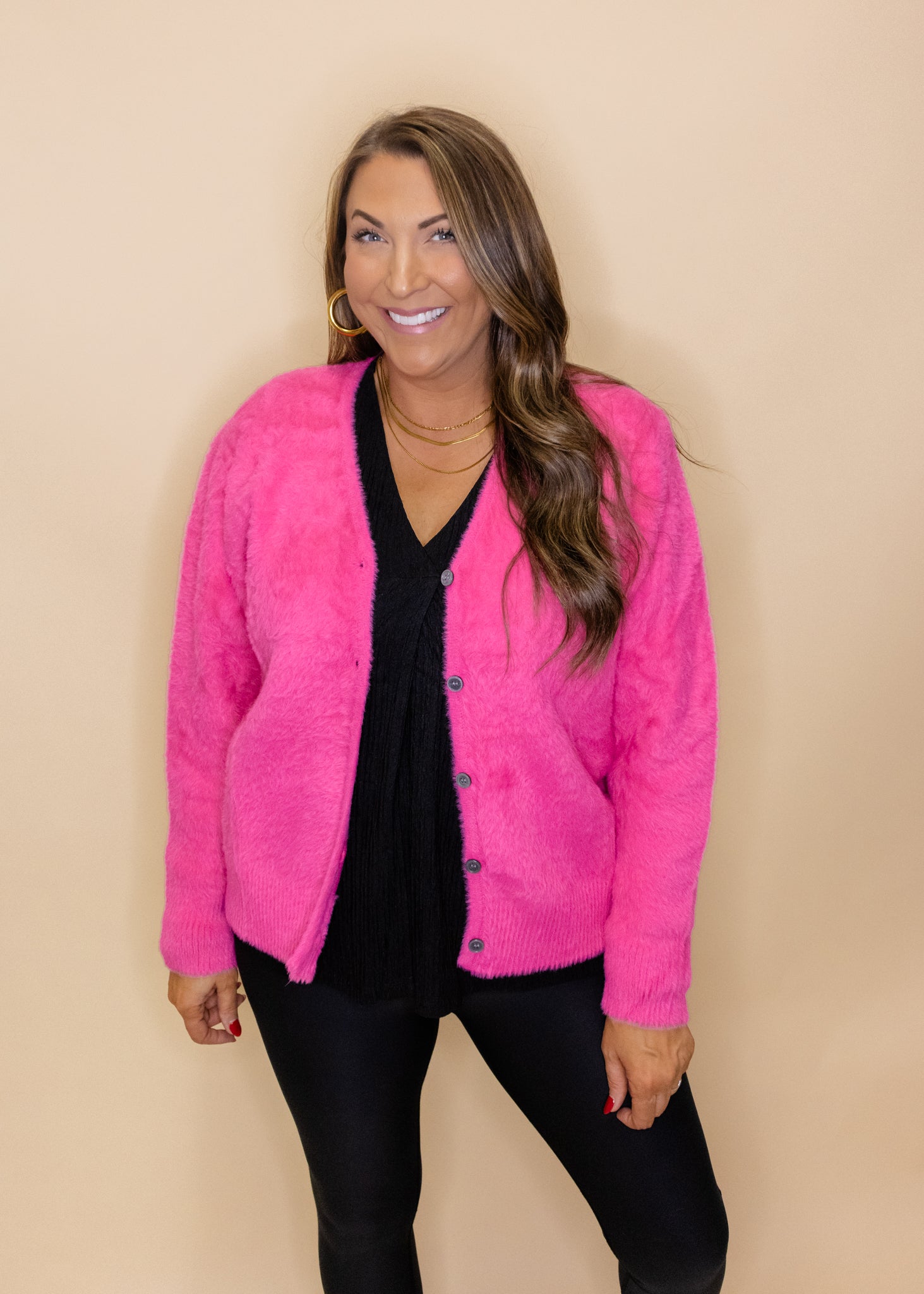 Marisol Pink Fuzzy Cardigan