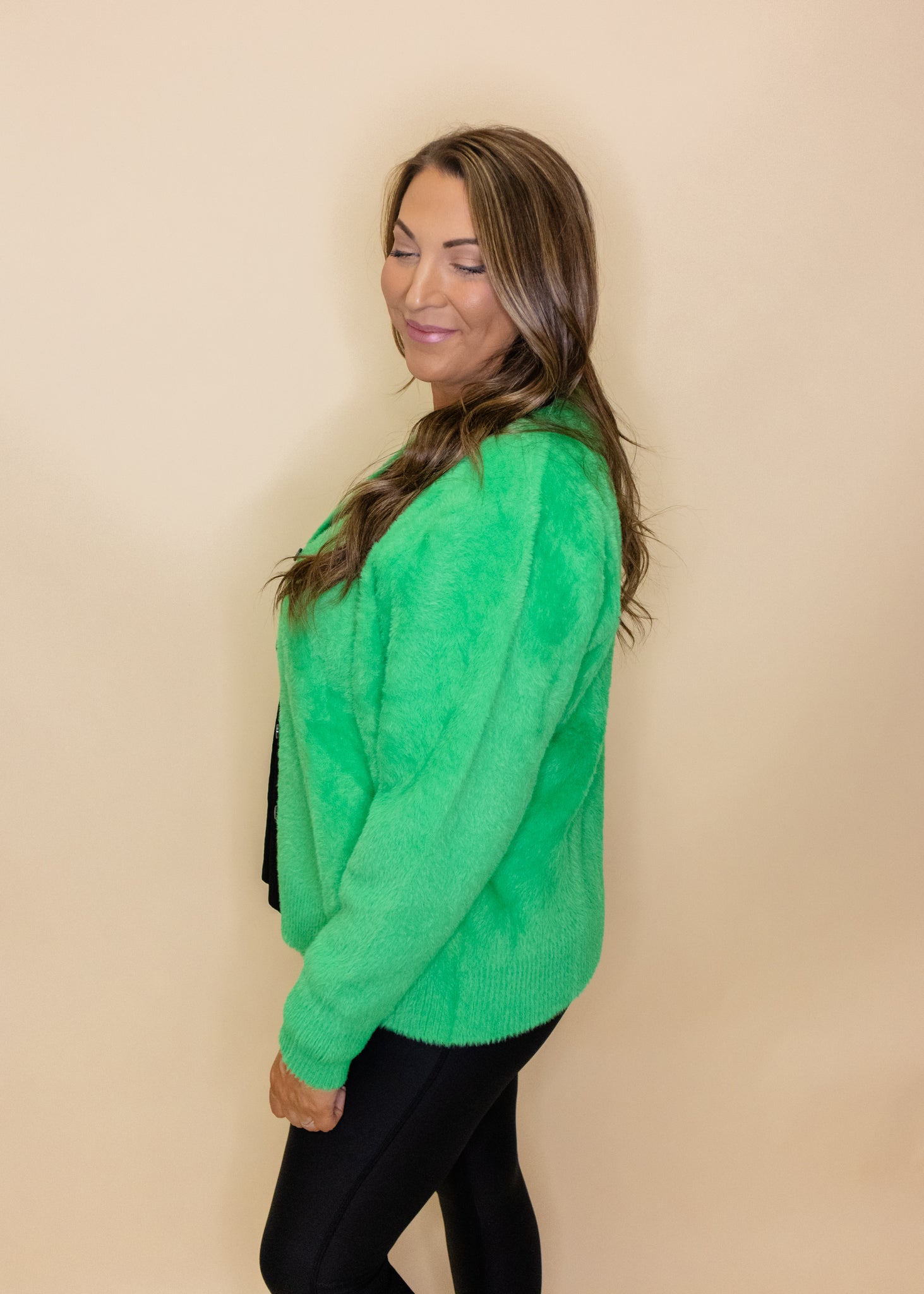 Marisol Green Fuzzy Cardigan