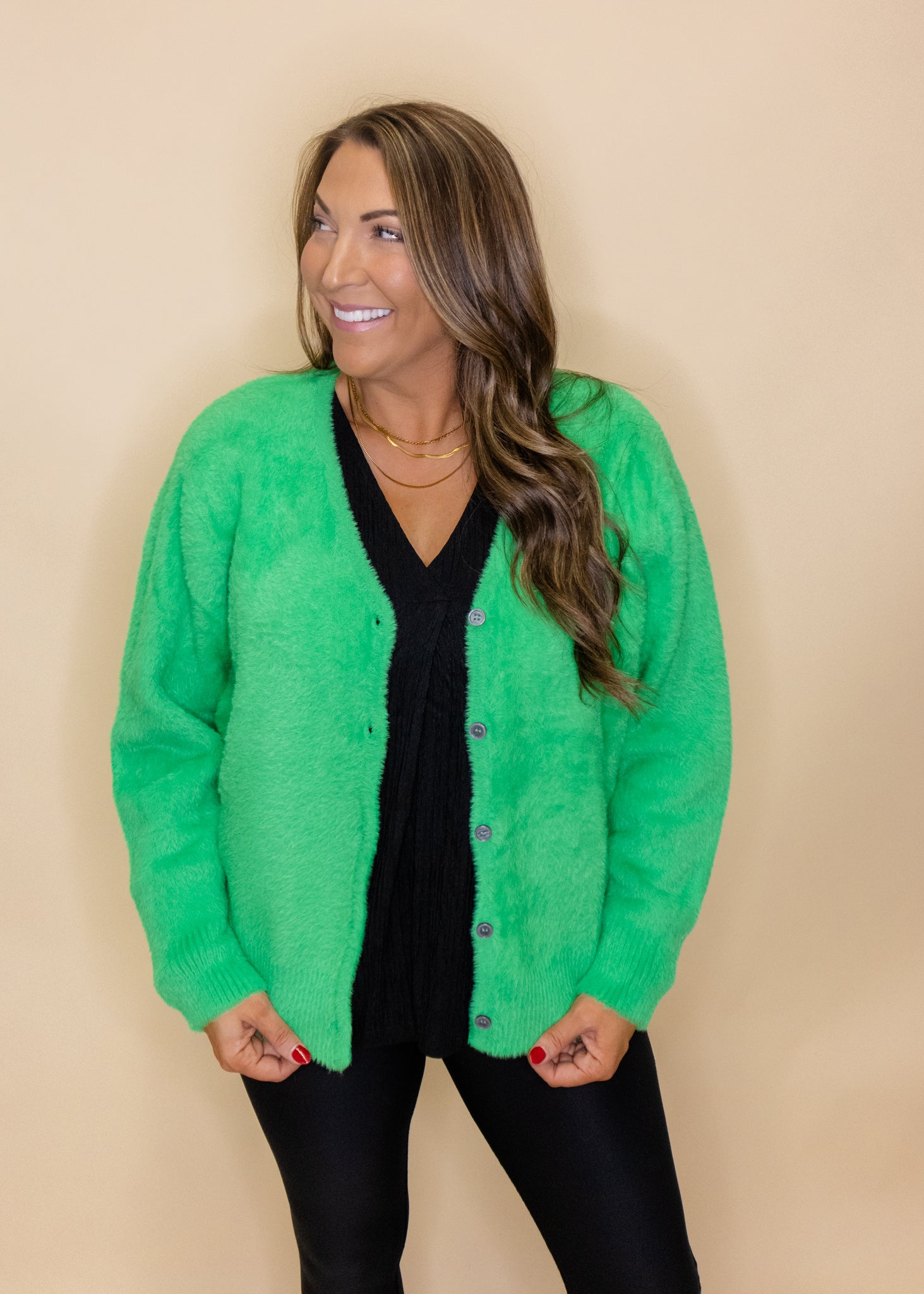 Marisol Green Fuzzy Cardigan