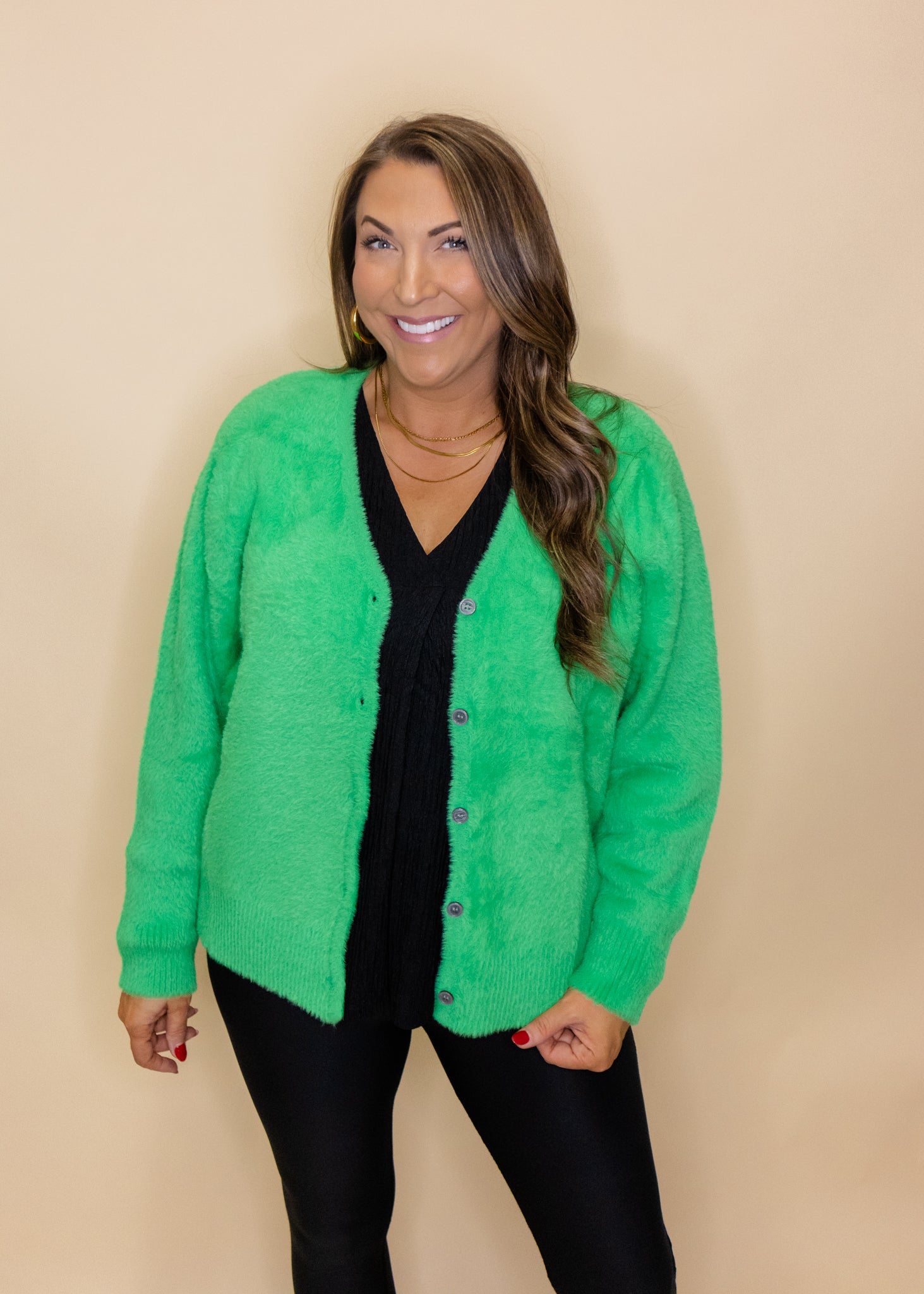 Marisol Green Fuzzy Cardigan