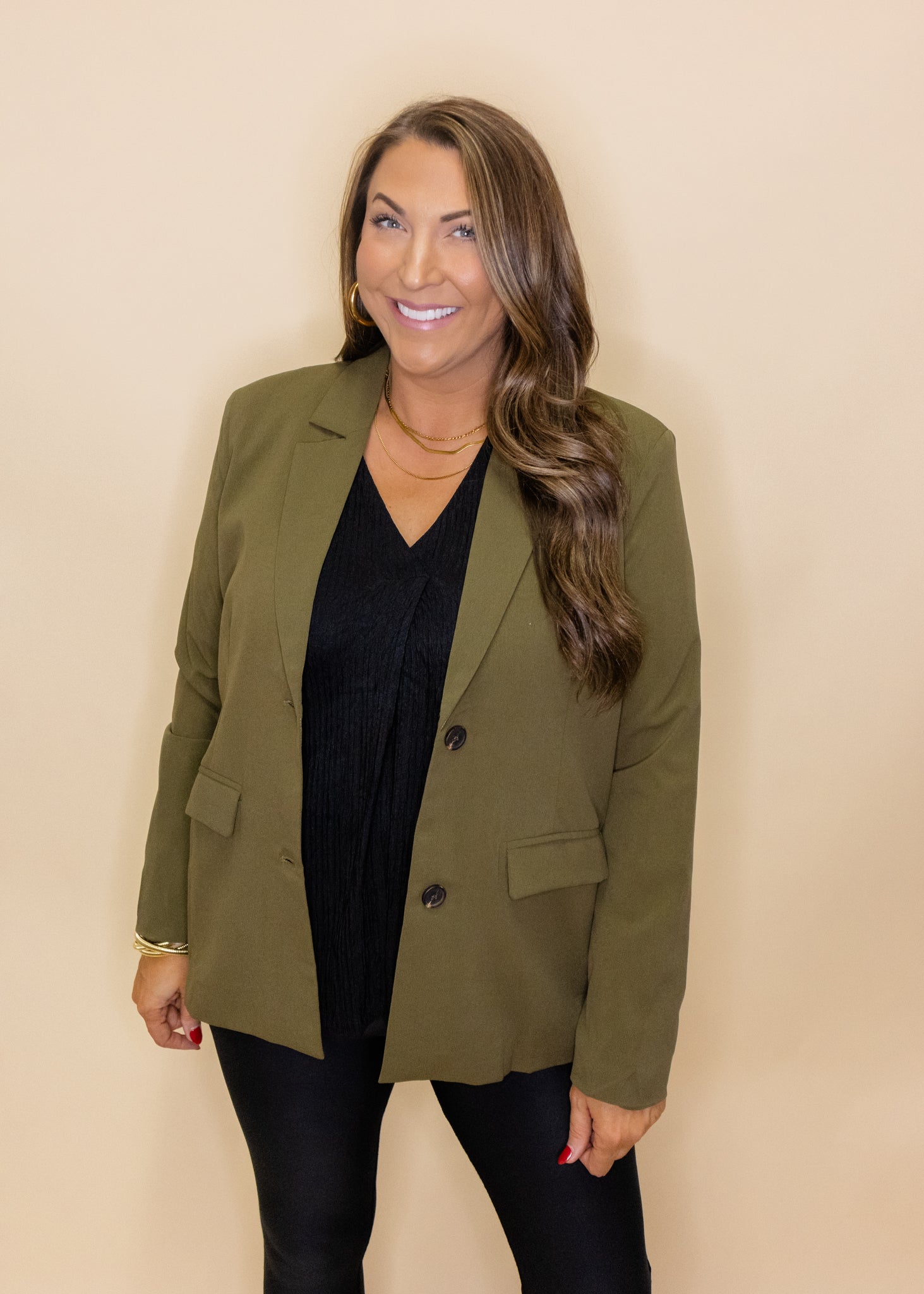 Olive Print Lining Blazer