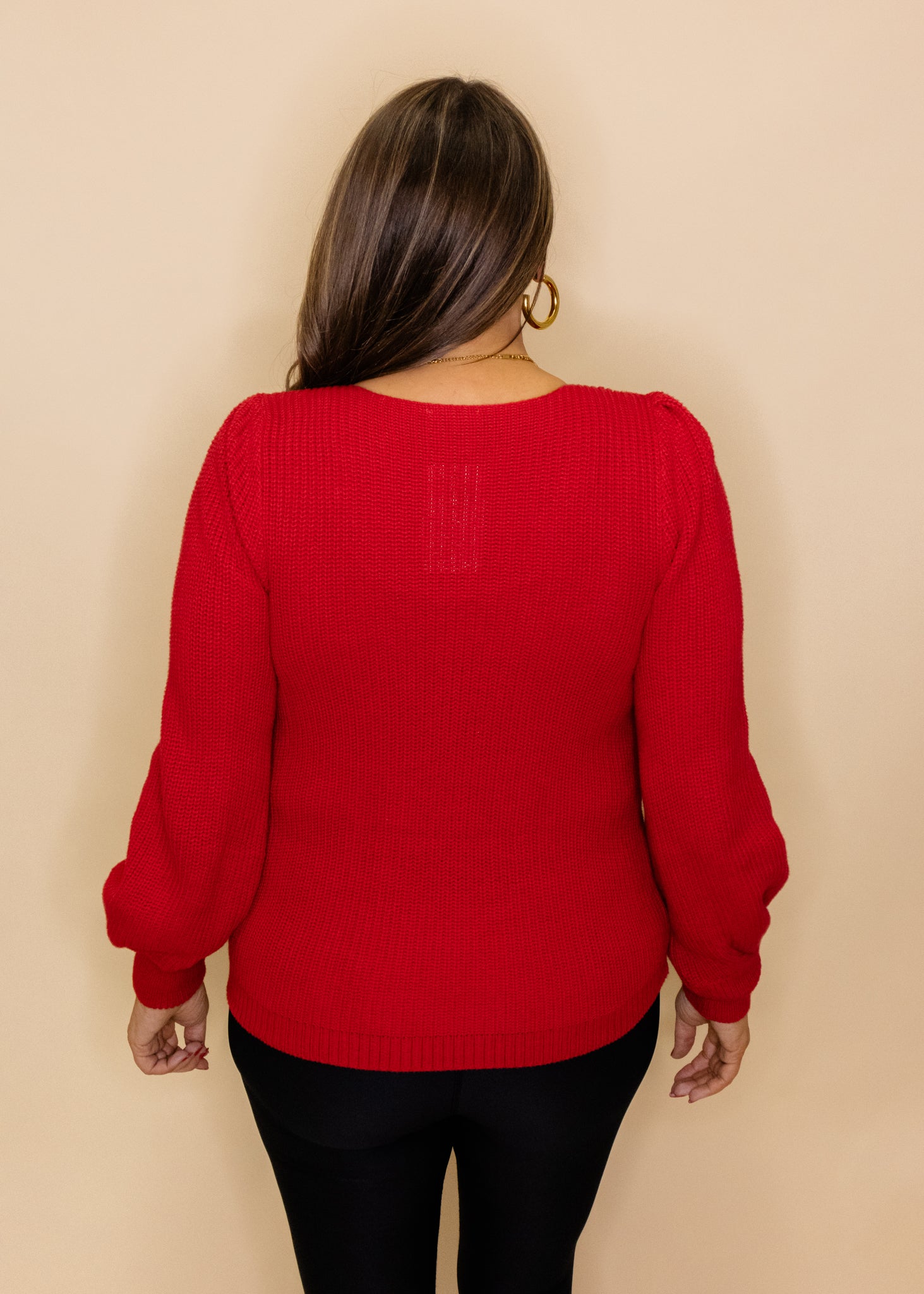 Red V-Neck Long Sleeve Sweater