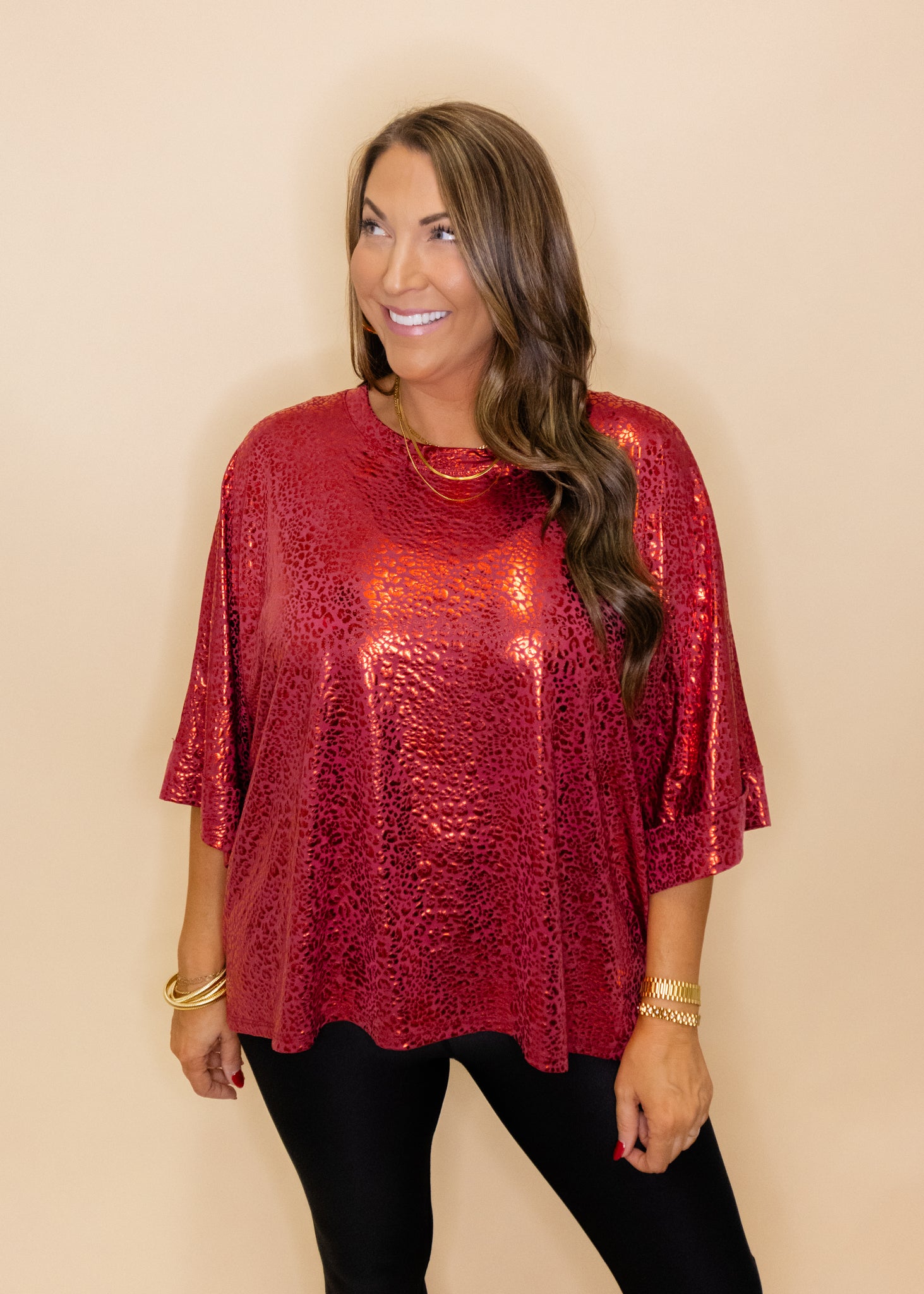 Memphis Red Cat Cuff Sleeve Top