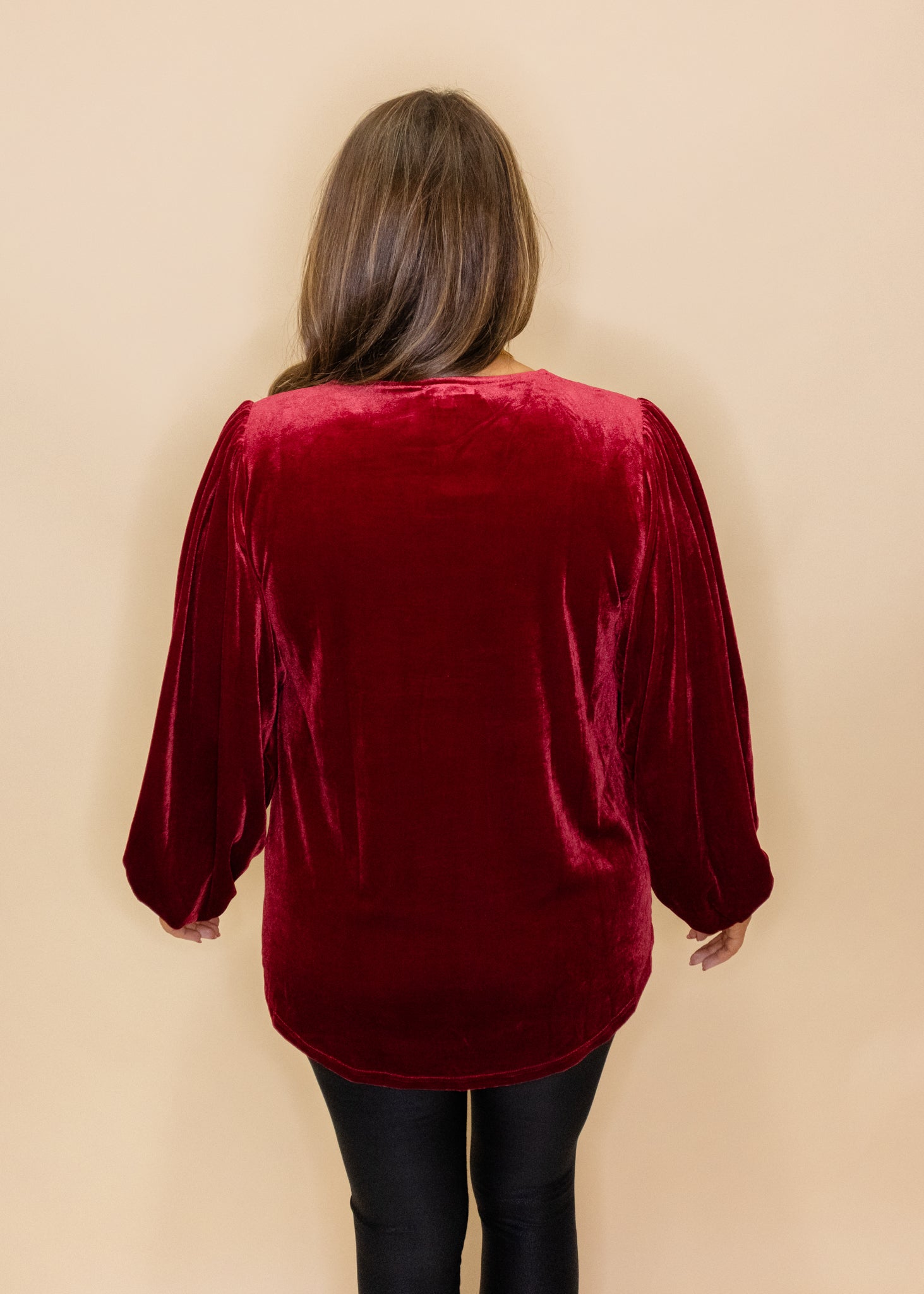 Burgundy Velvet Long Sleeve Top