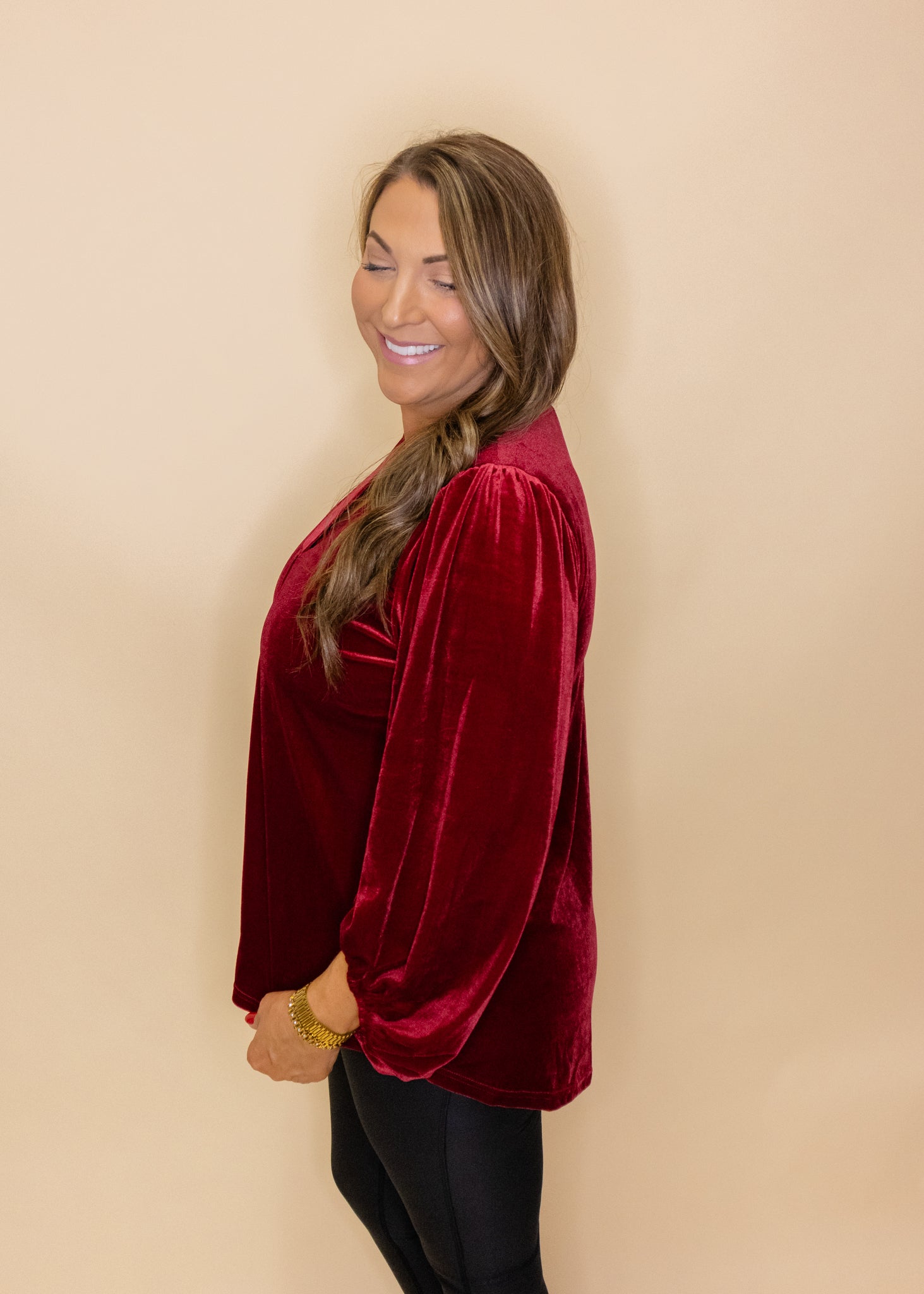 Burgundy Velvet Long Sleeve Top