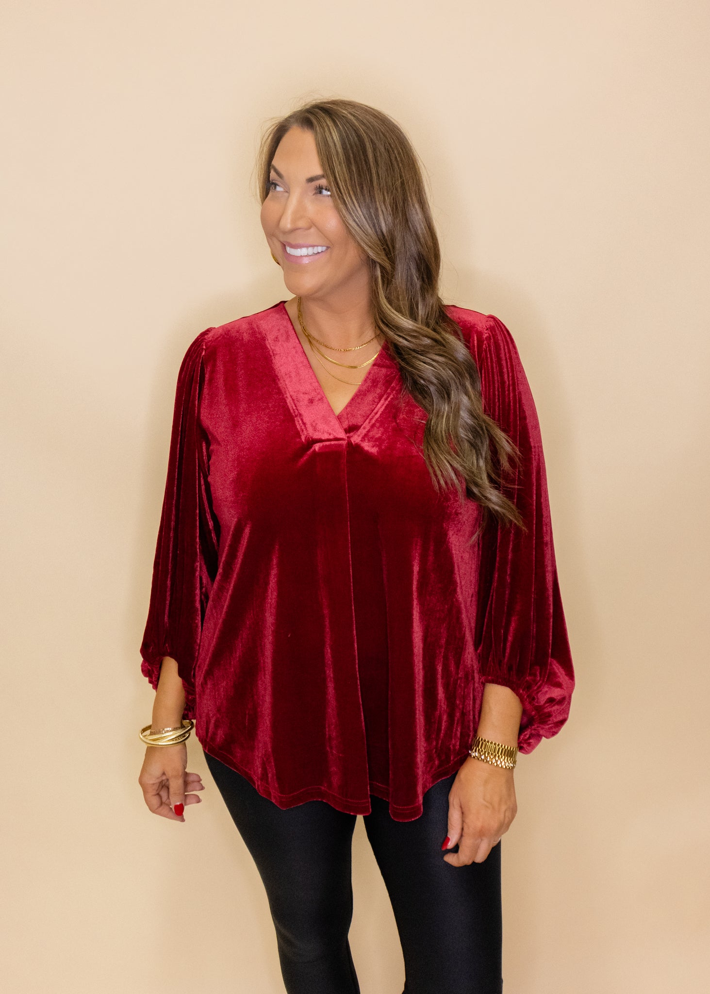 Burgundy Velvet Long Sleeve Top