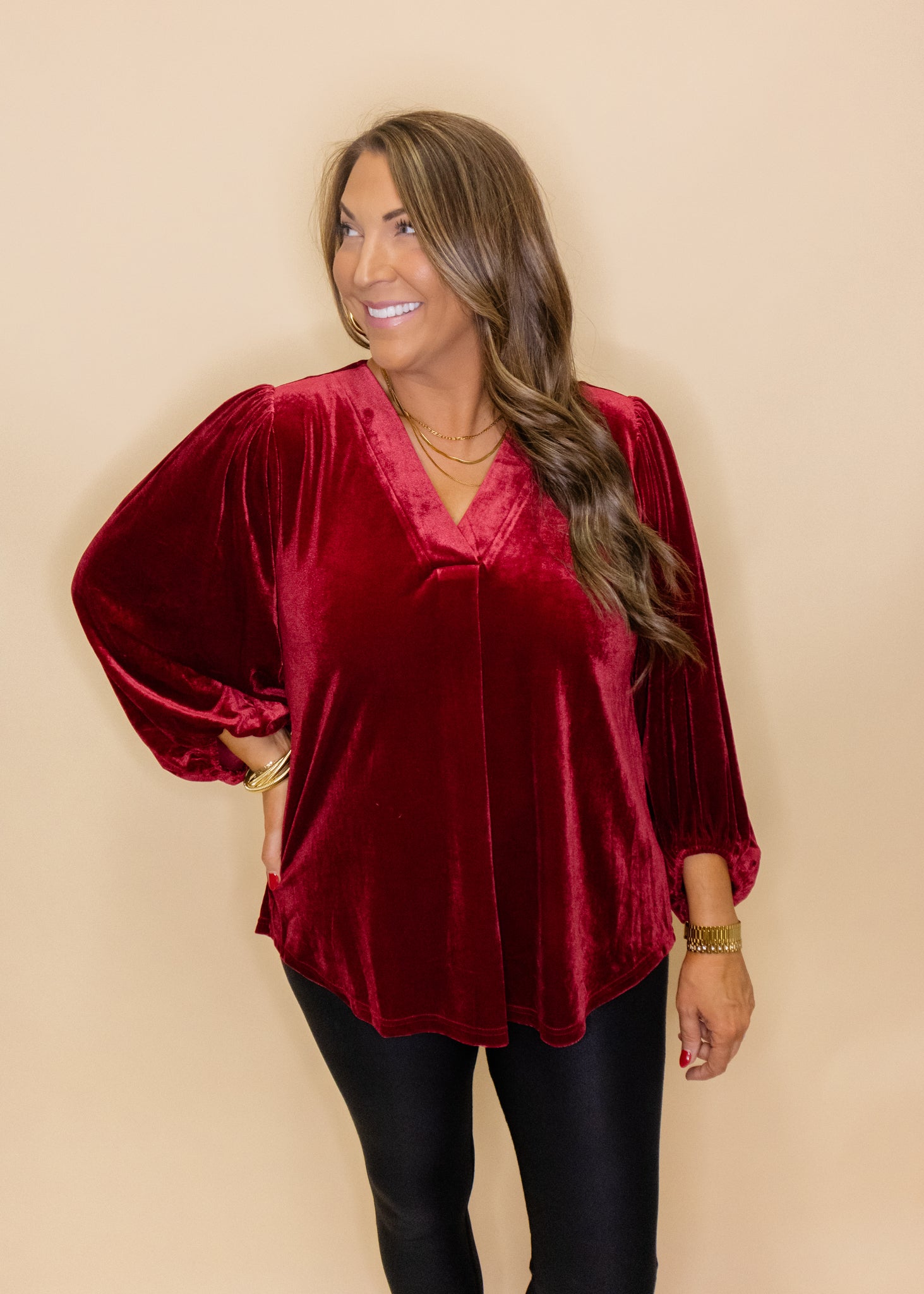 Burgundy Velvet Long Sleeve Top