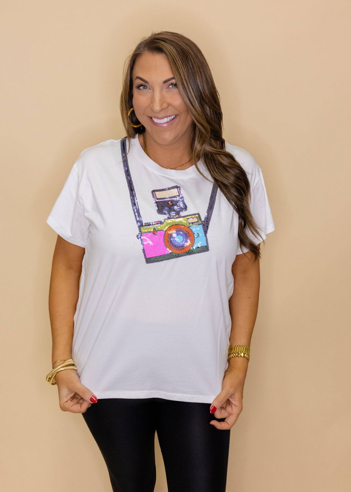 White Camera Around Neck Tee