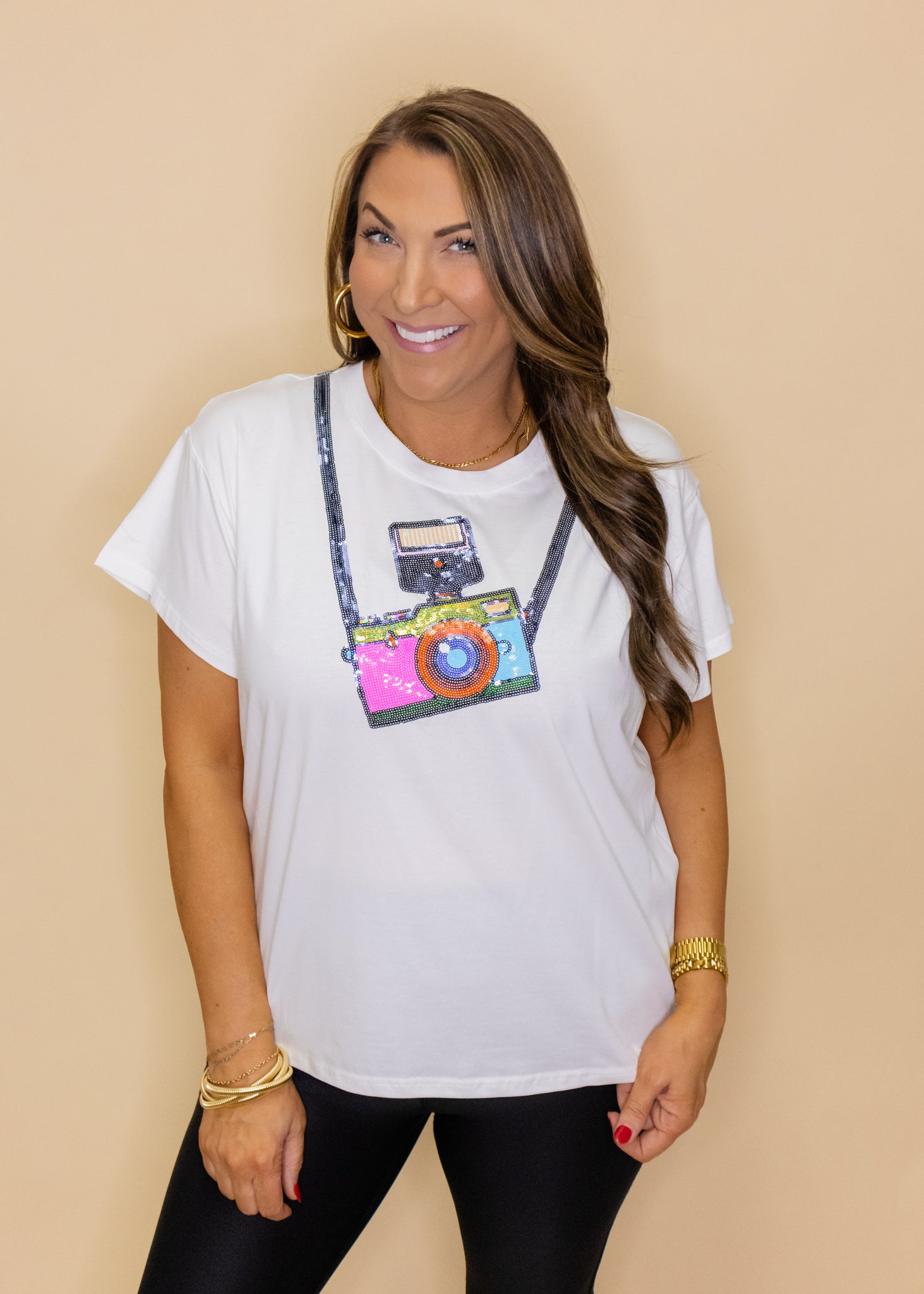 White Camera Around Neck Tee