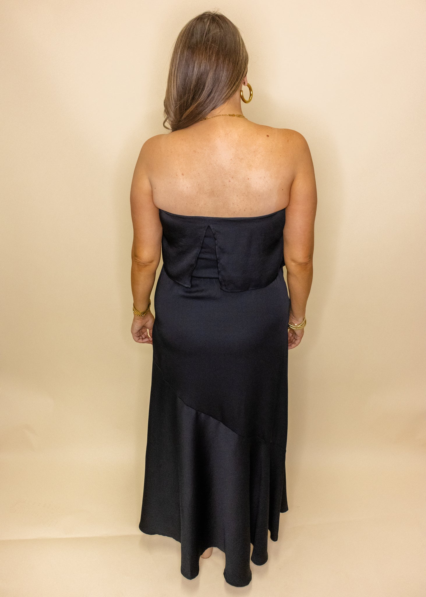 Black Silk Strapless Maxi Dress