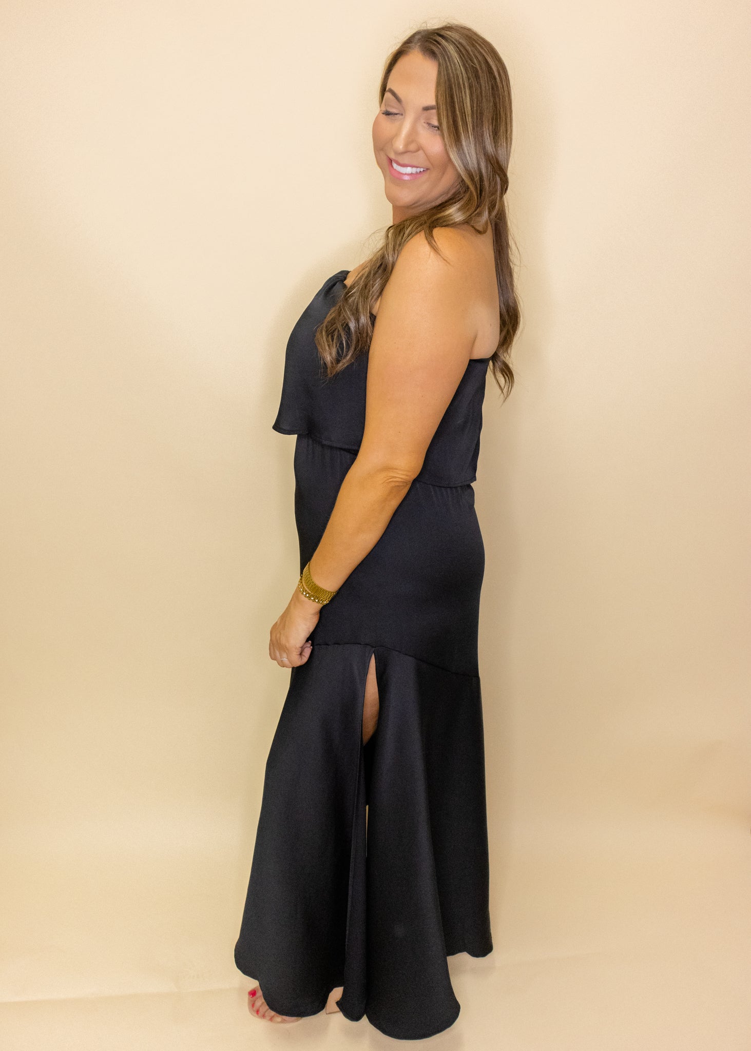 Black Silk Strapless Maxi Dress