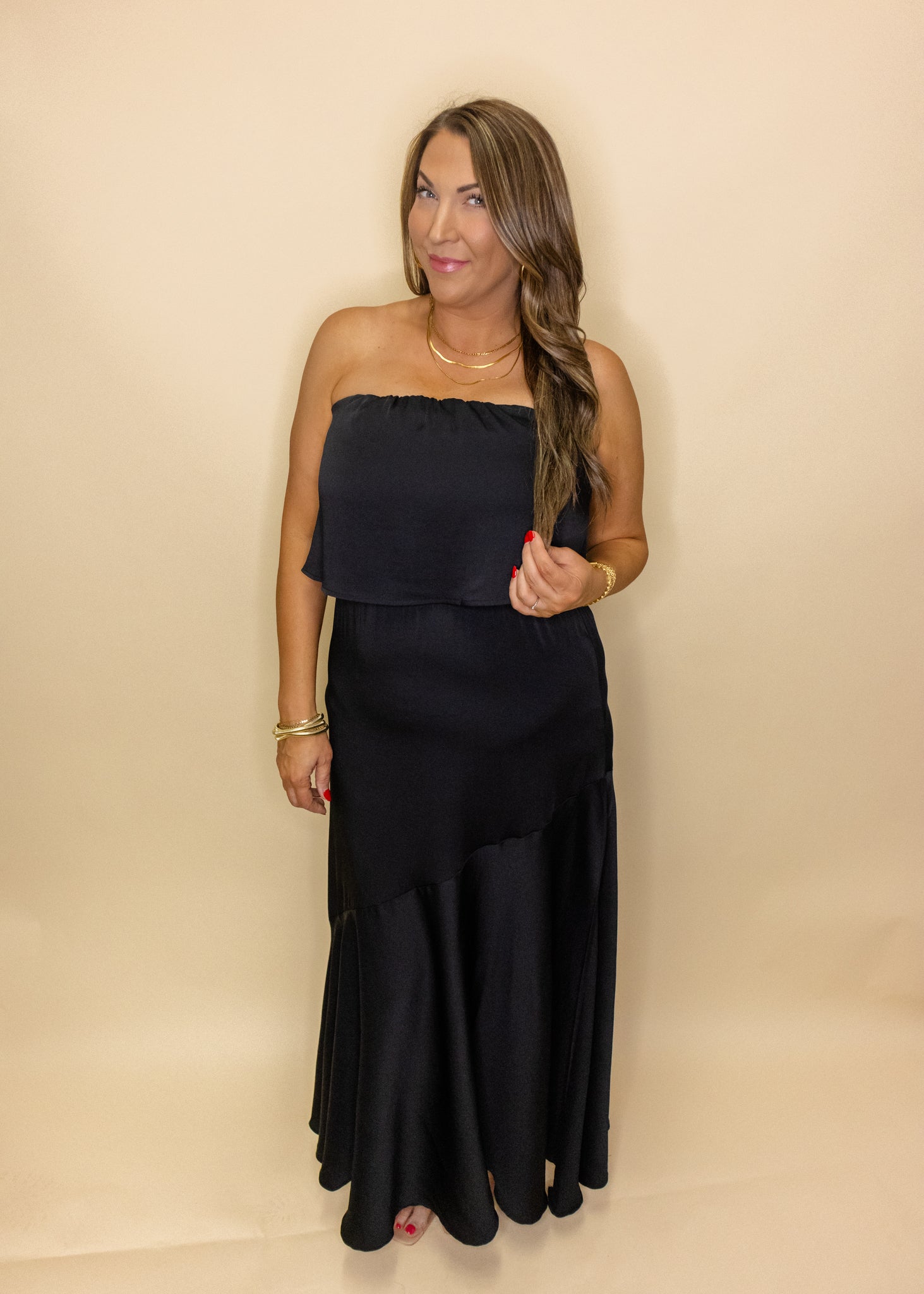 Black Silk Strapless Maxi Dress