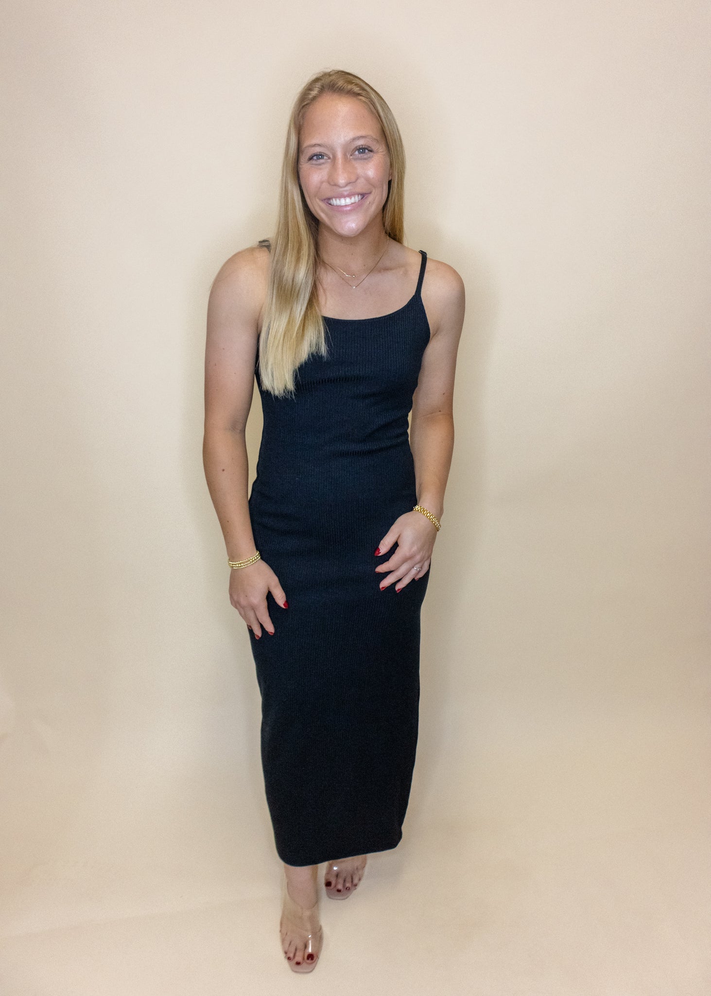 Black Ribbed Cami Midi Dress