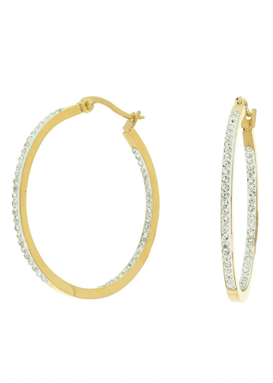 30mm 18k Gold Dipped Rhinestone Hoop Earrings