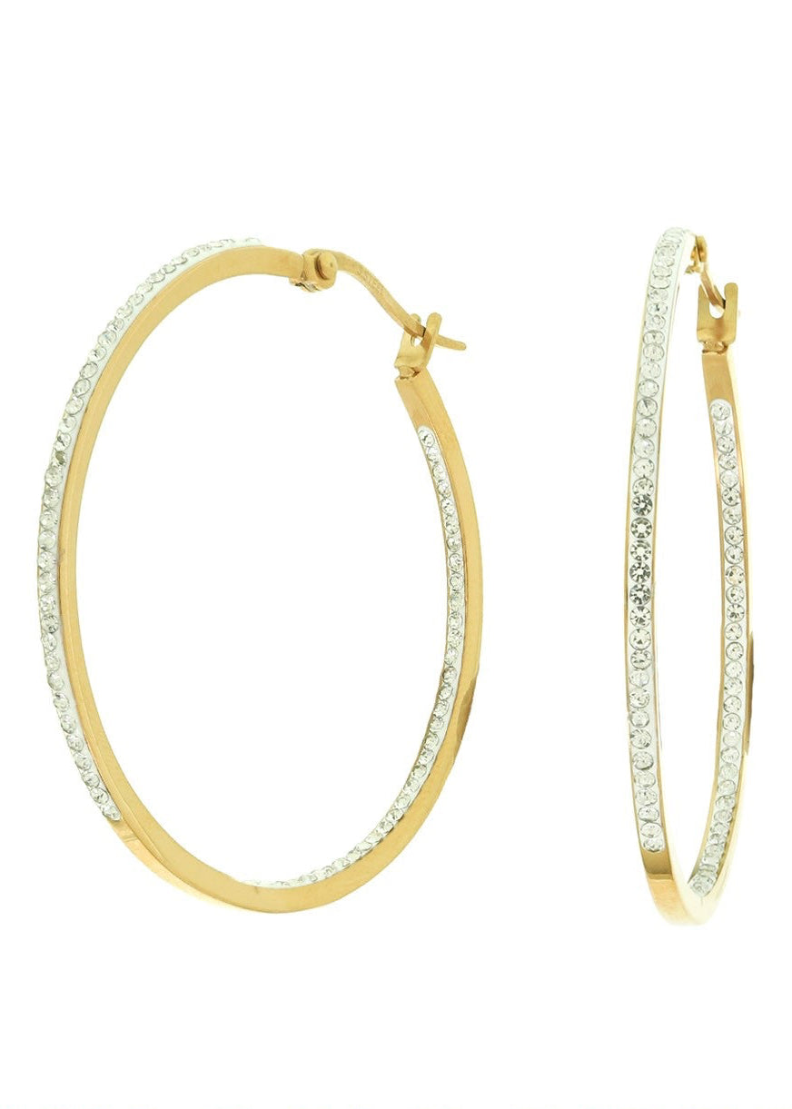 40mm 18k Gold Dipped Rhinestone Hoop Earrings