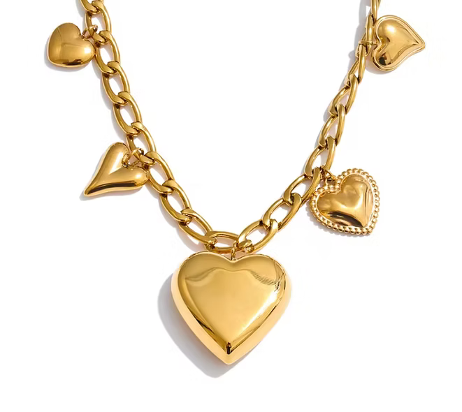 Gold Alex Heart Charm Necklace