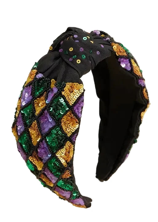 Mardi Gras Sequin Knot Headband