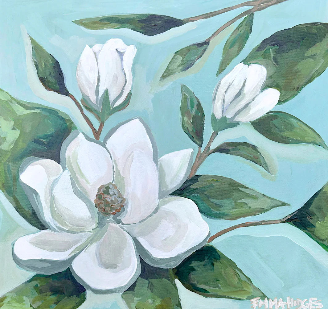 White Magnolia Branch Painted Tee