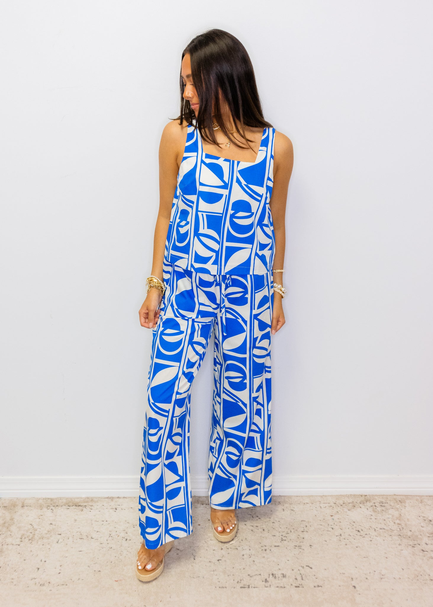 Blue Geometric Print Top