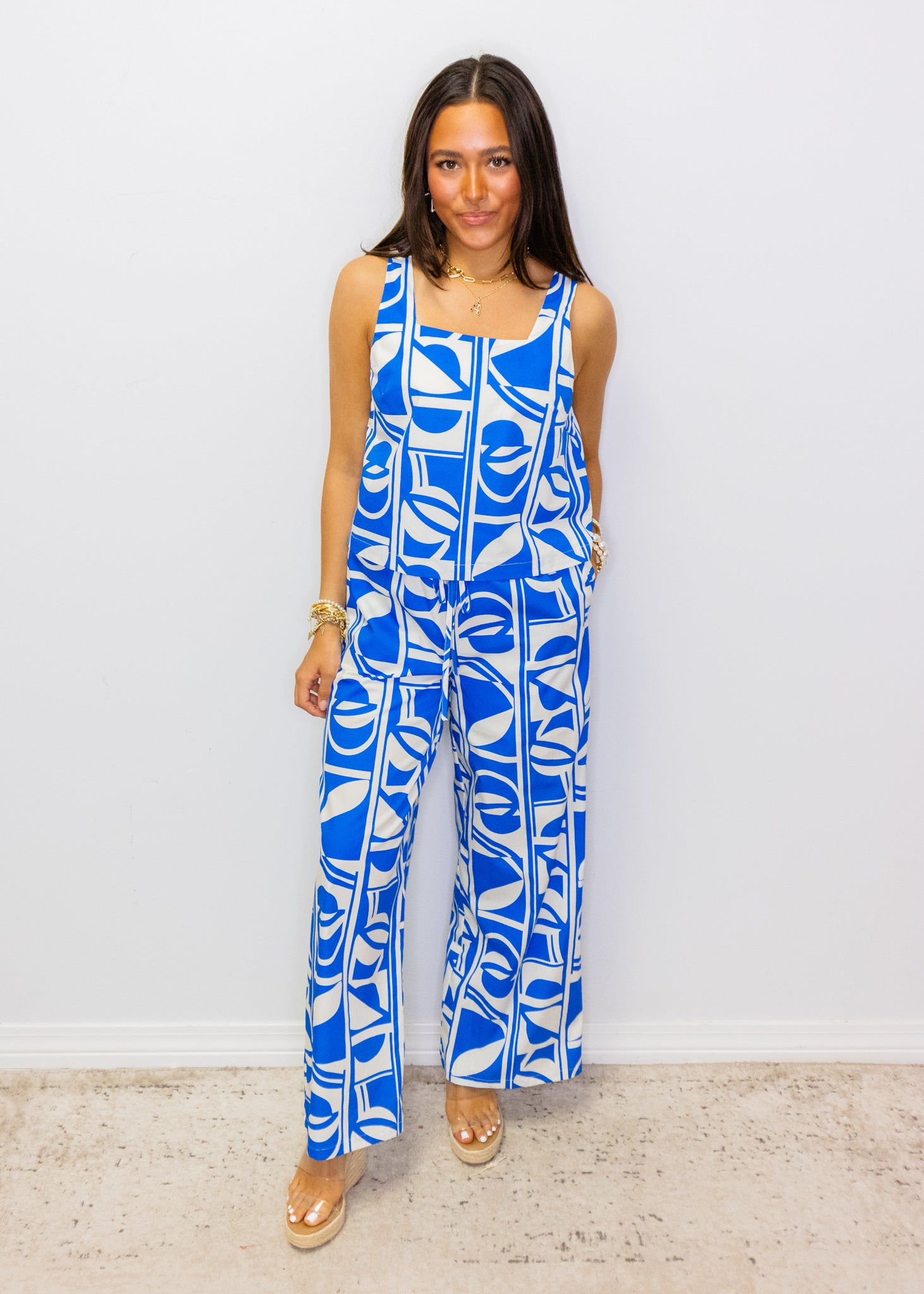Blue Geometric Print Top