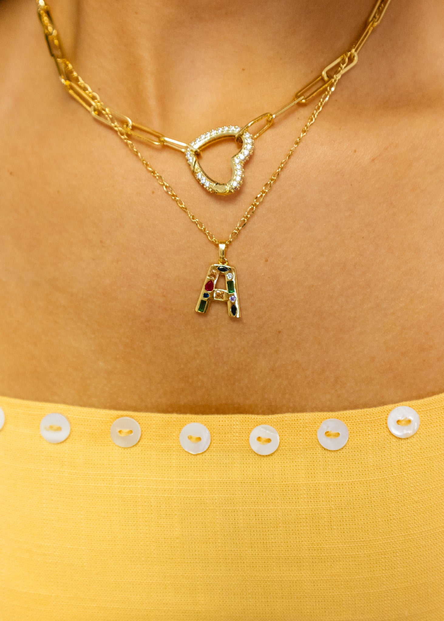 Color Stone Letter Necklace