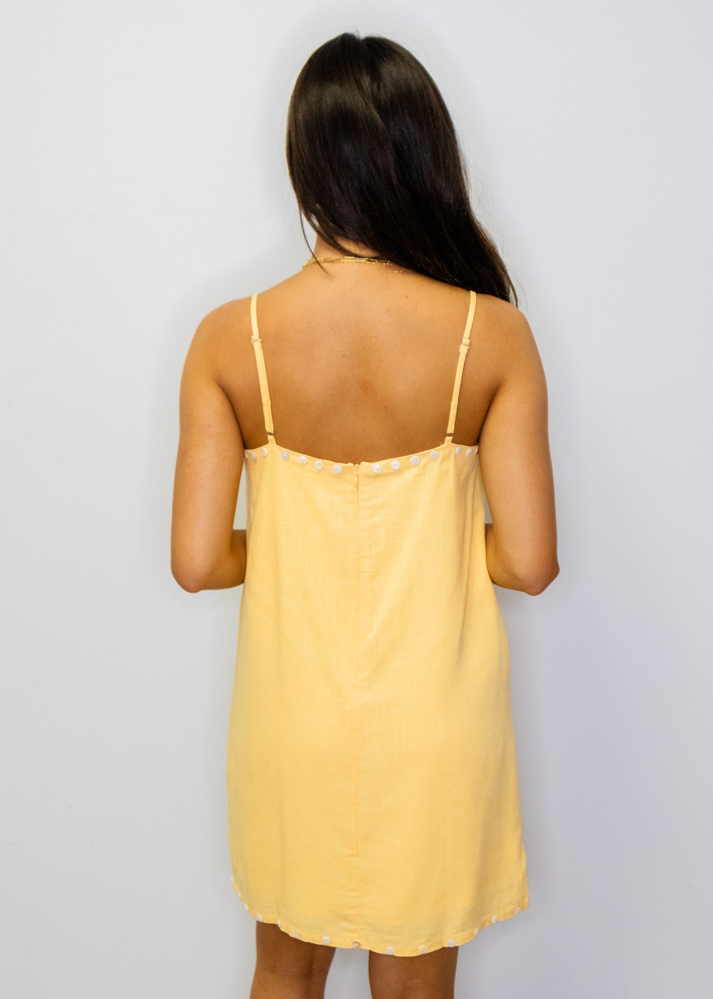 Yellow Linen Button Detail Dress