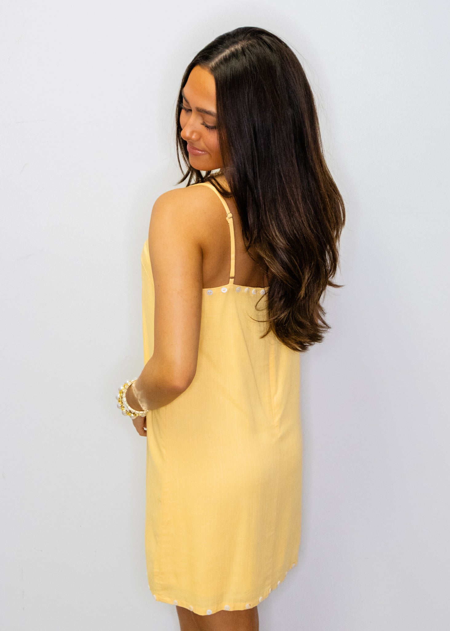 Yellow Linen Button Detail Dress