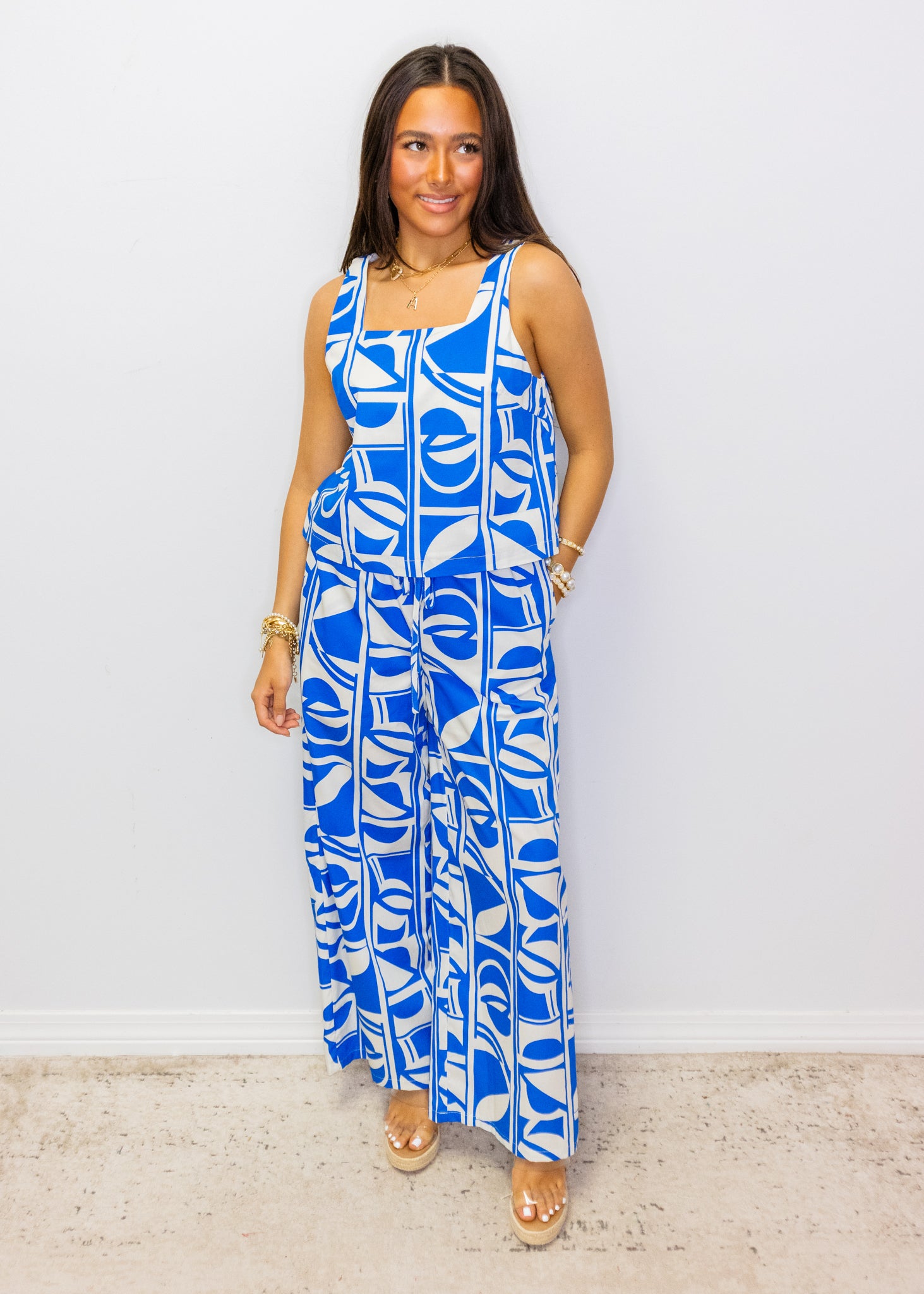 Blue Geometric Print Top