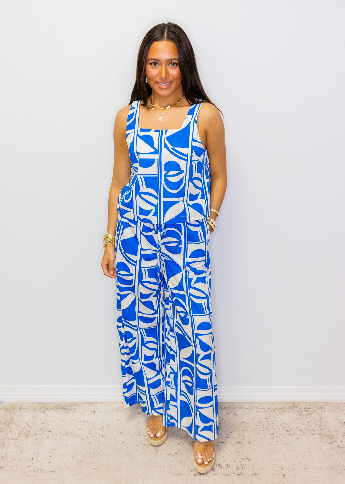 Blue Geometric Print Top