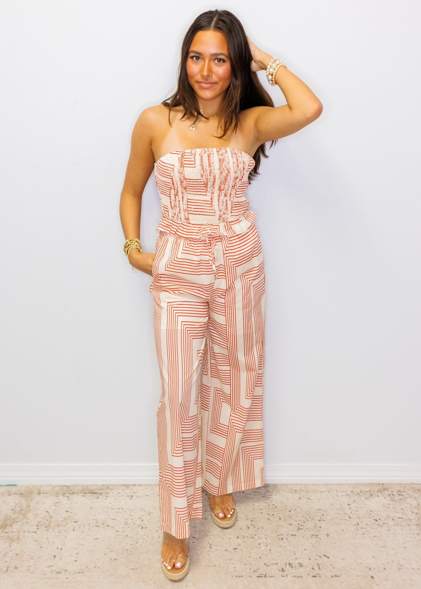 Red Stripe Tube Pants Set
