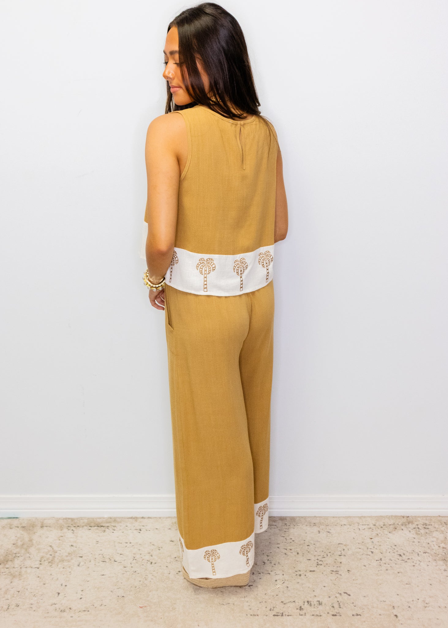 Camel Palm Tree Border Pants Set