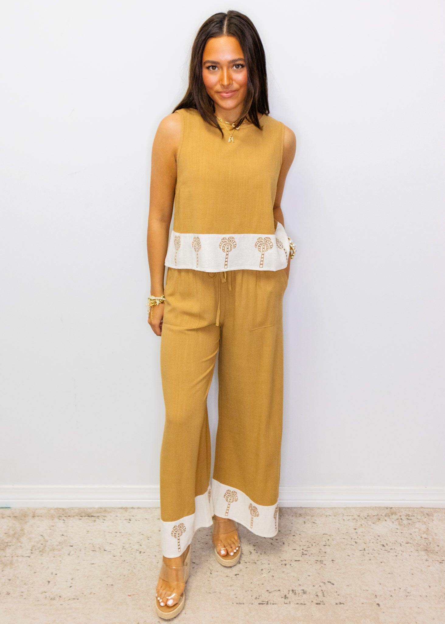 Camel Palm Tree Border Pants Set