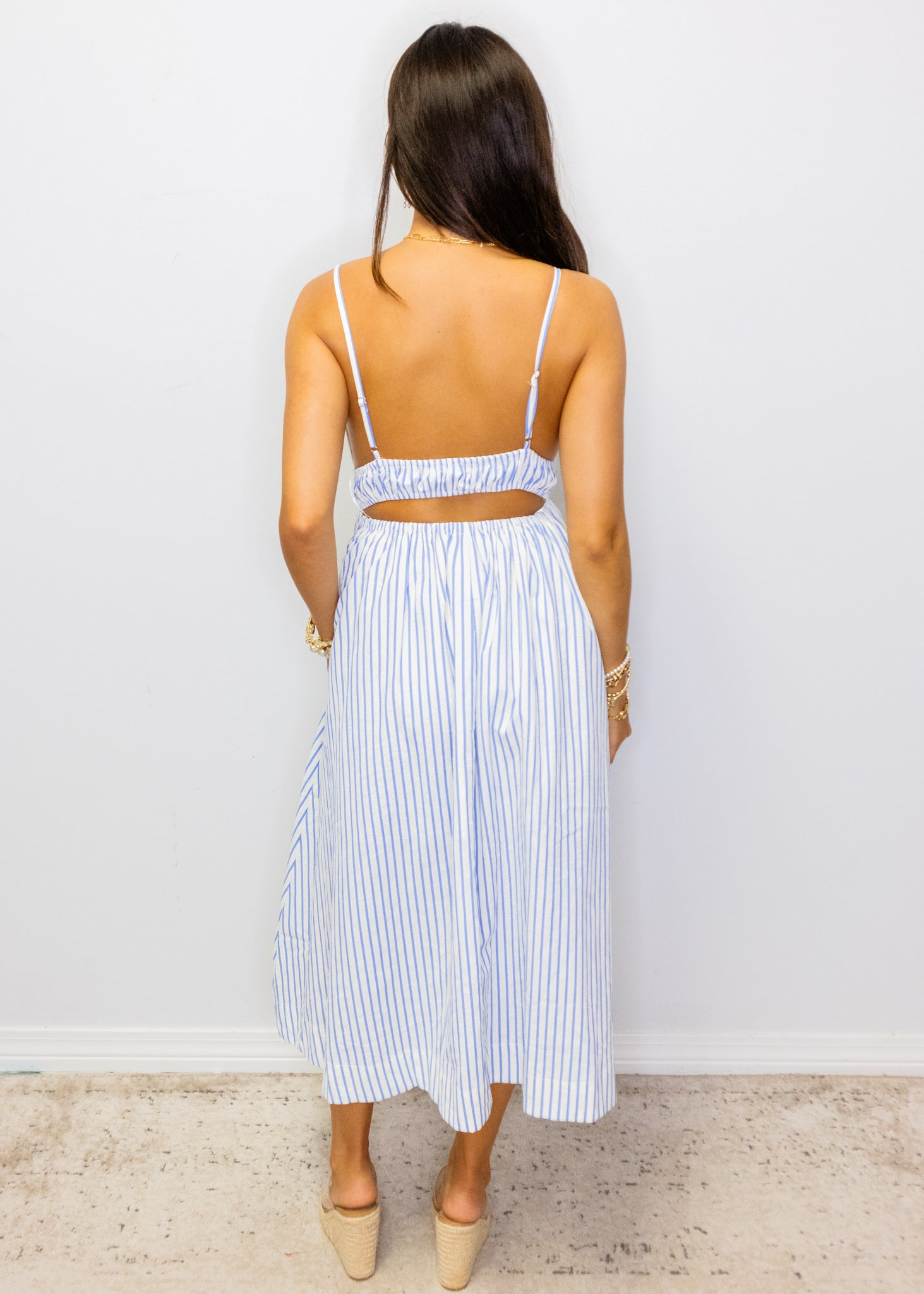 Blue Stripe Cut-Out Midi Dress
