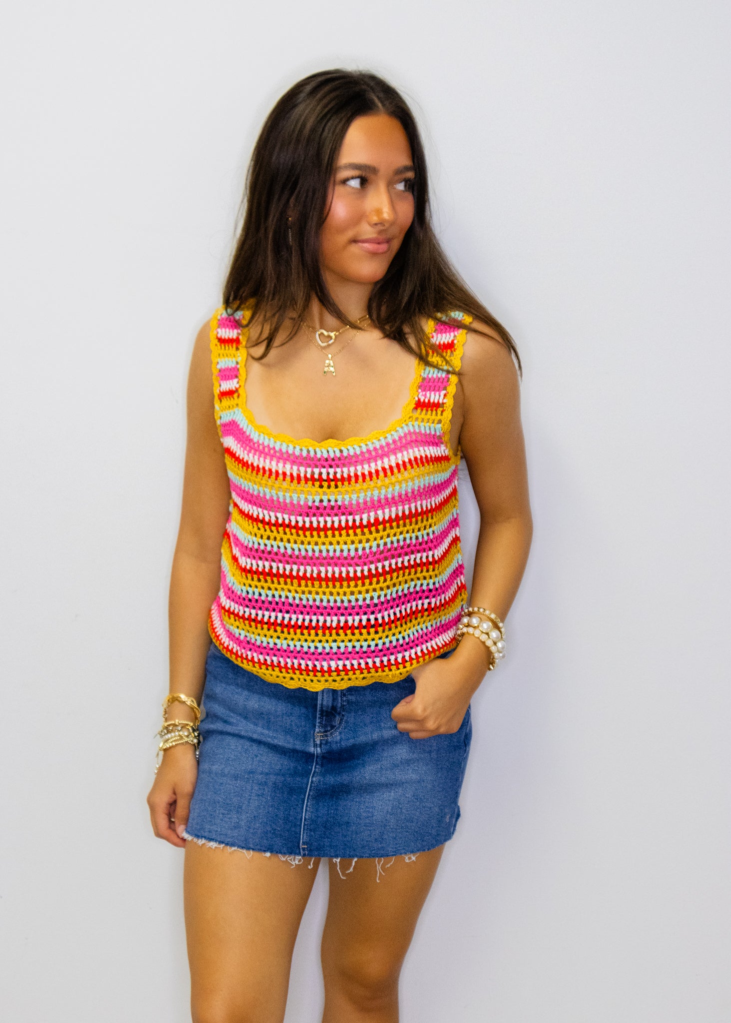 Multi Stripe Crochet Tank