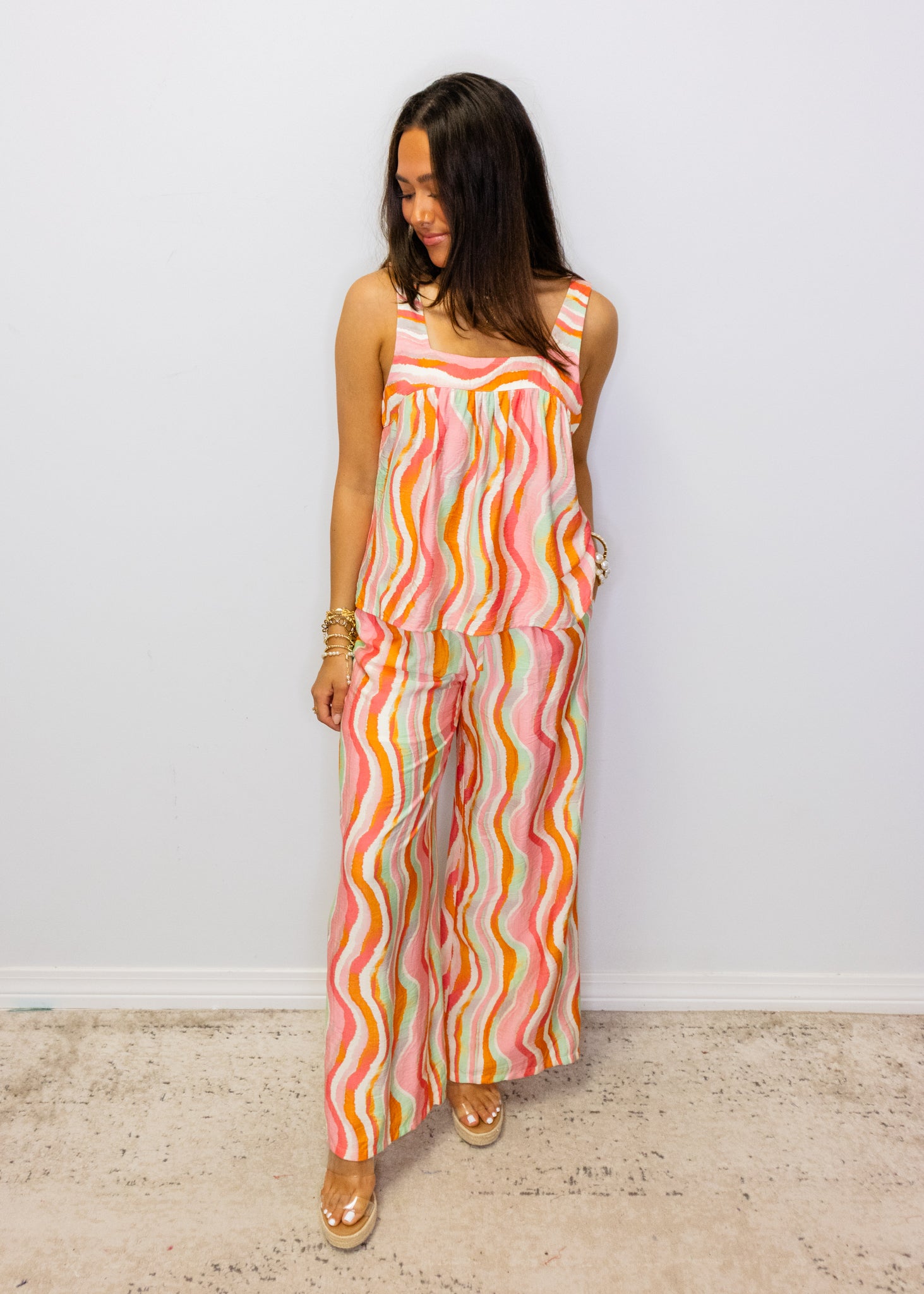 Pink Multi Wavy Print Pants
