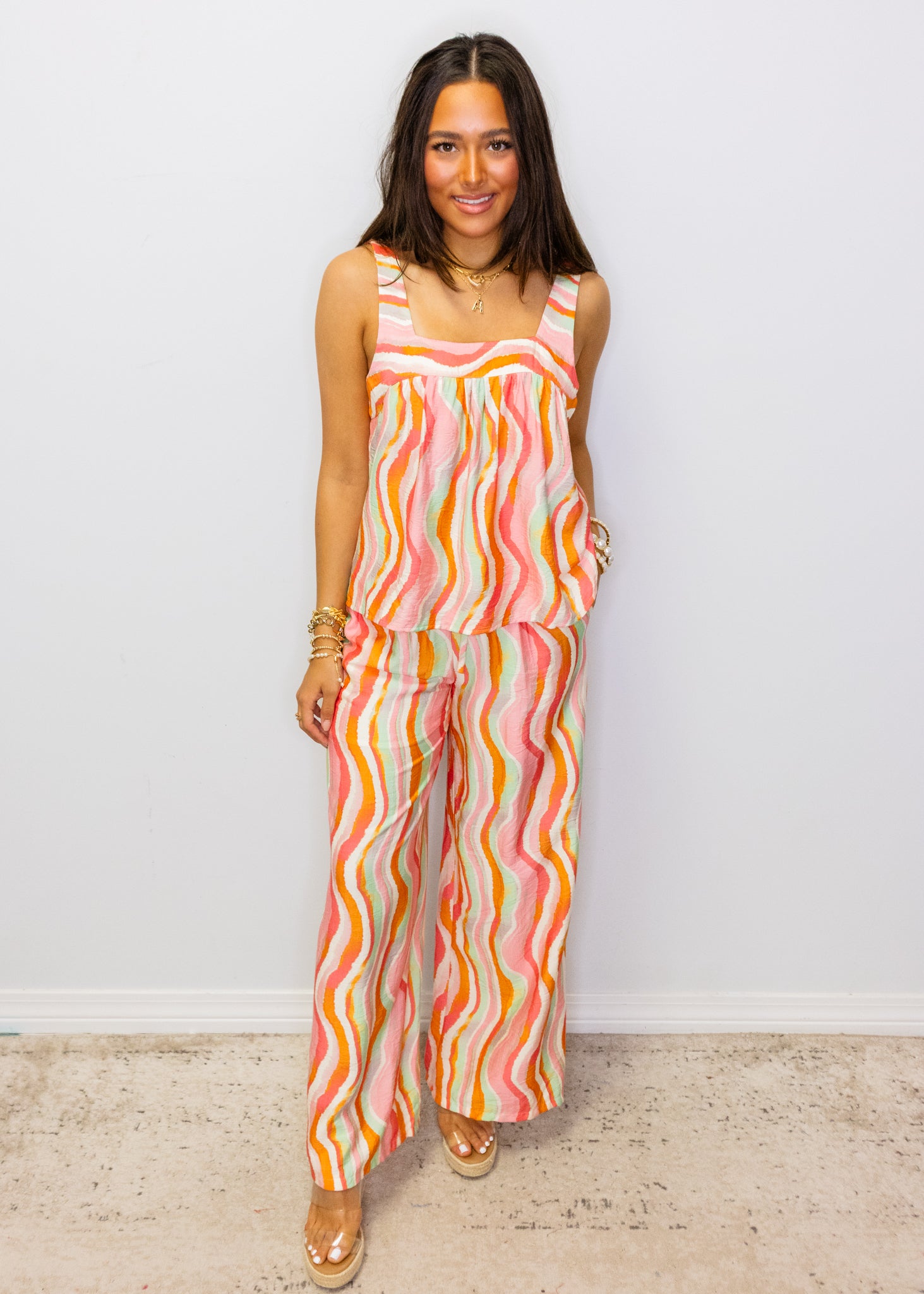 Pink Multi Wavy Print Pants