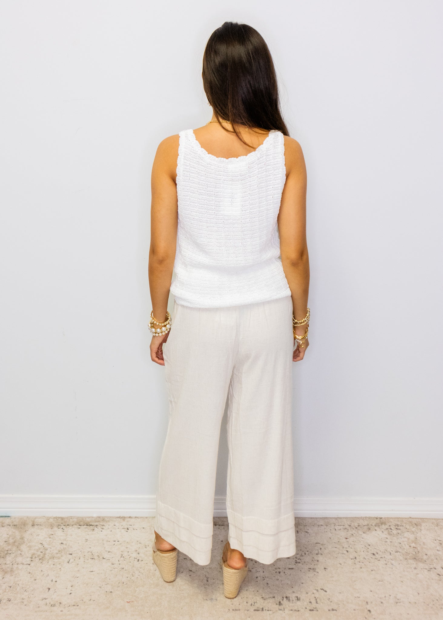 White Knit Button-Up Tank
