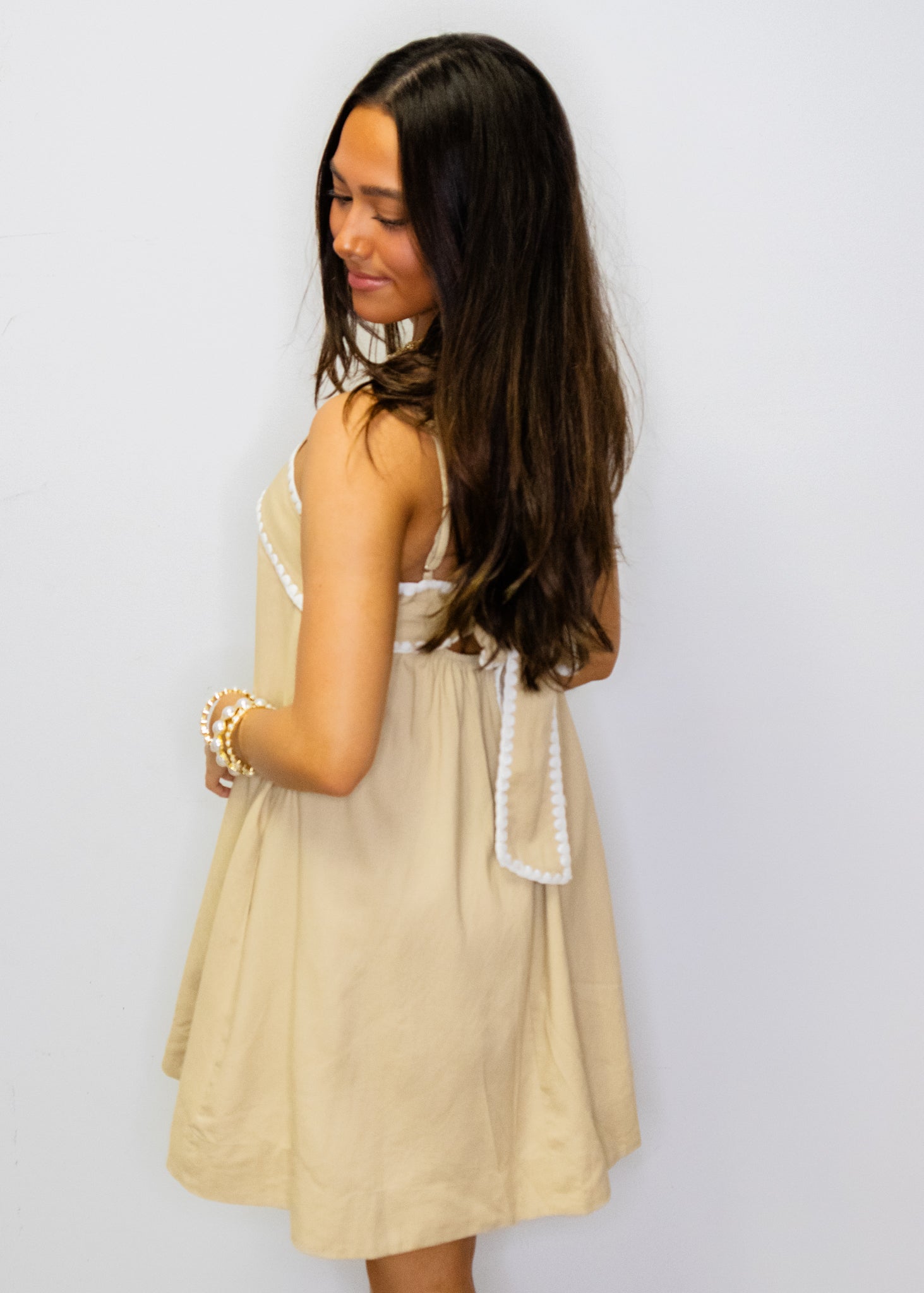 Tan Bow Back Stitch Dress